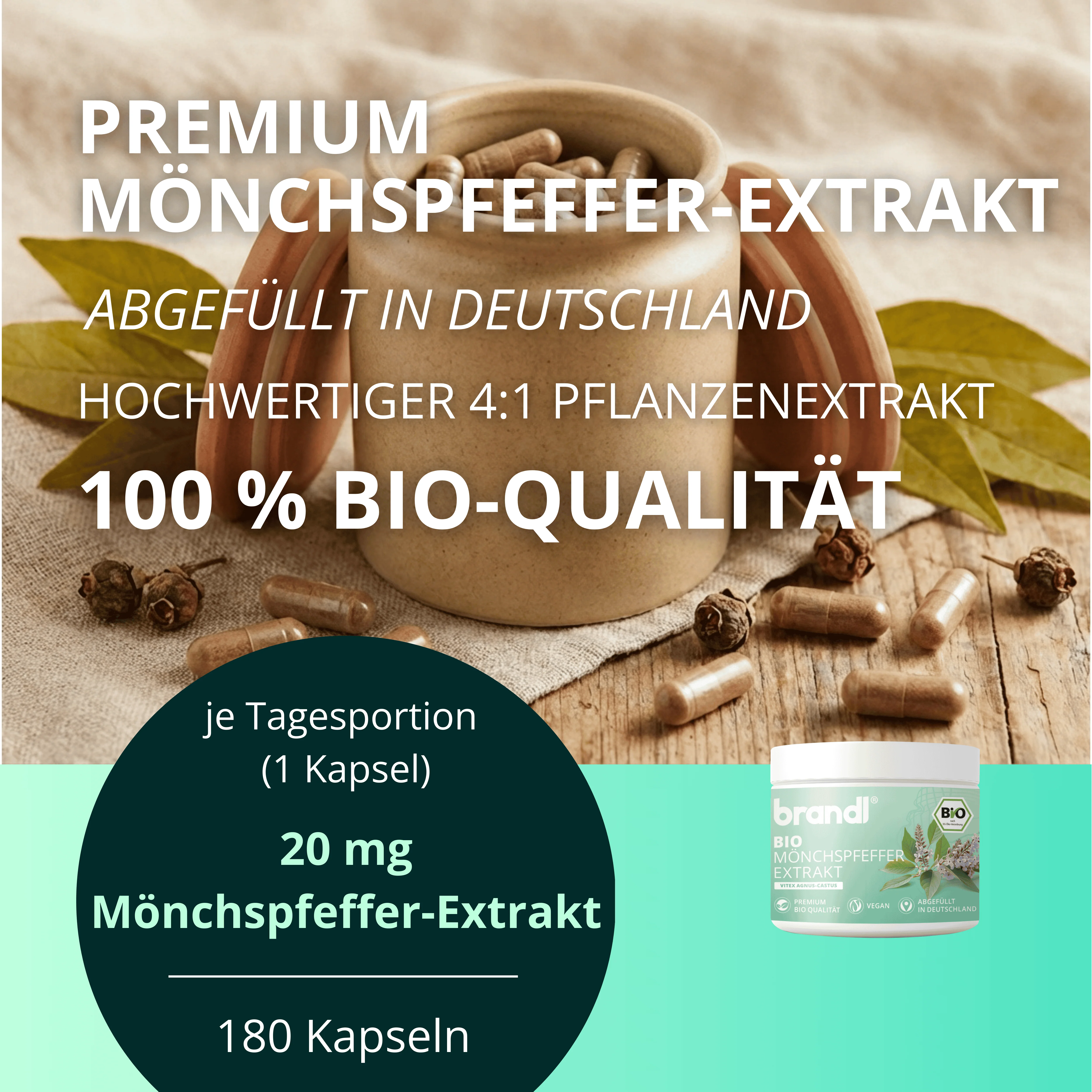 brandl® Premium Bio-Mönchspfeffer-Extrakt (4:1) - 360 Kapseln - Image 2