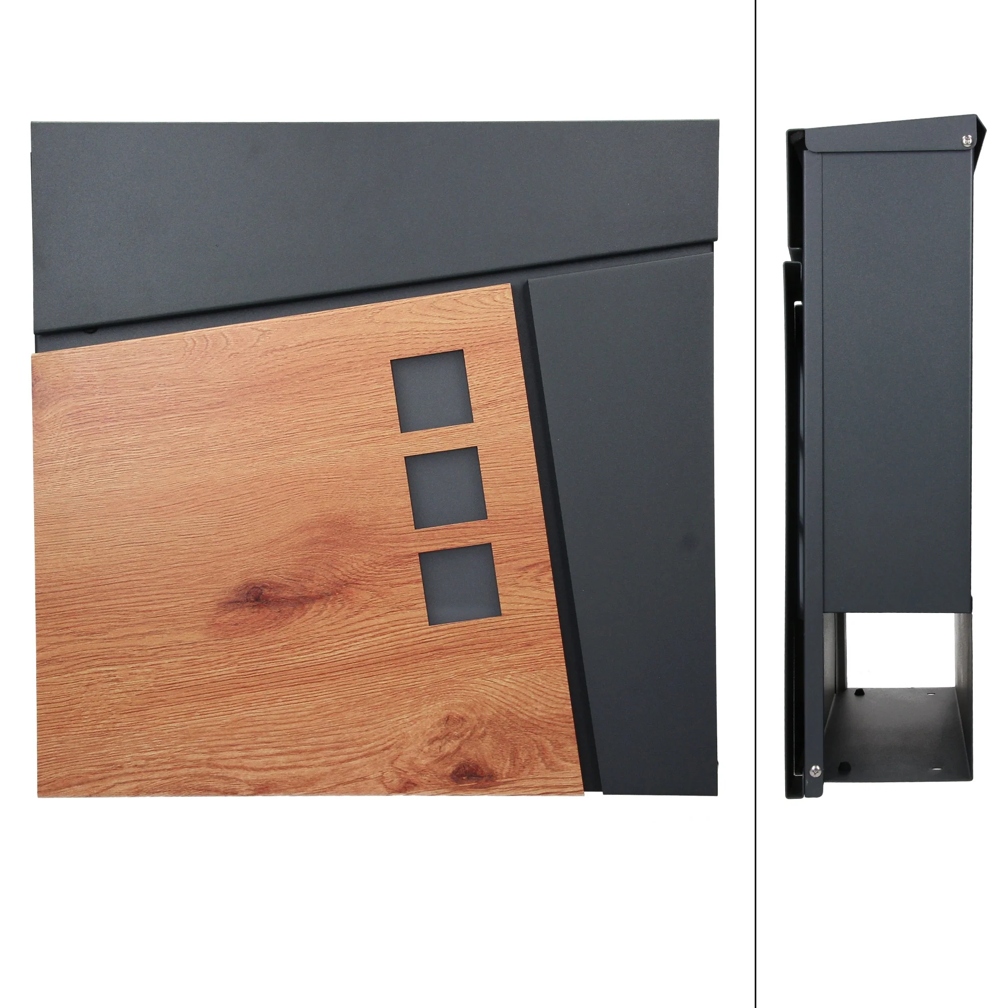 Briefkasten mit Ständer 37x36,5x11 cm Anthrazit/Holzoptik aus Stahl ML-Design - Image 2