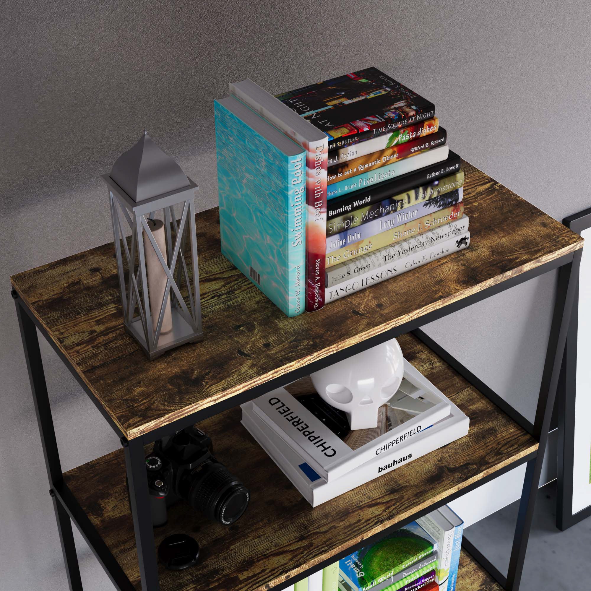 Brooklyn Bücherregal mit 4 Ebenen aus dunklem Holz – Industrielles Regal mit Ablagefächern - Image 4
