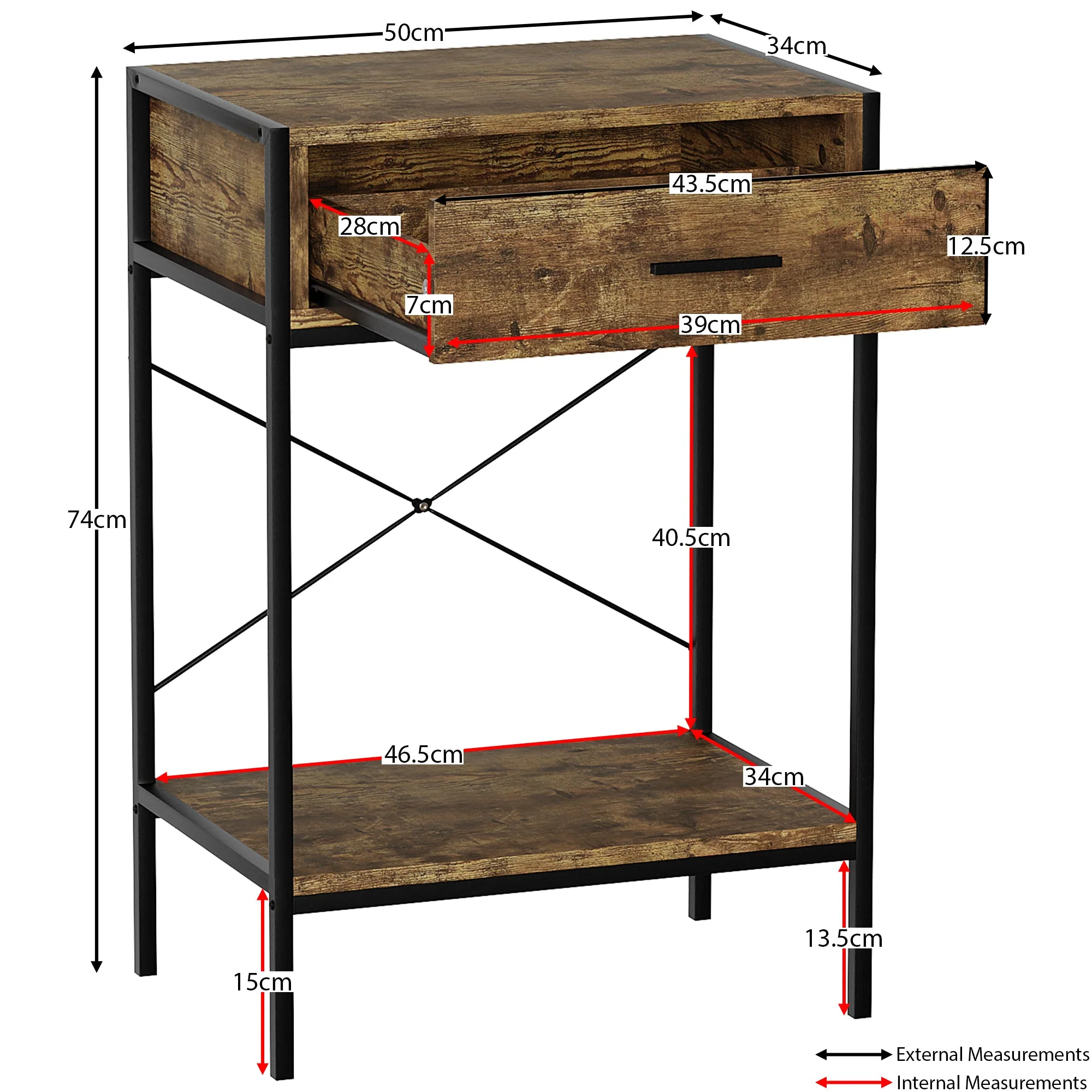 Brooklyn Konsolentisch in Dunkles Holz mit 1 Schublade und Ablageboden – Wohnzimmer & Flurmöbel - Image 3