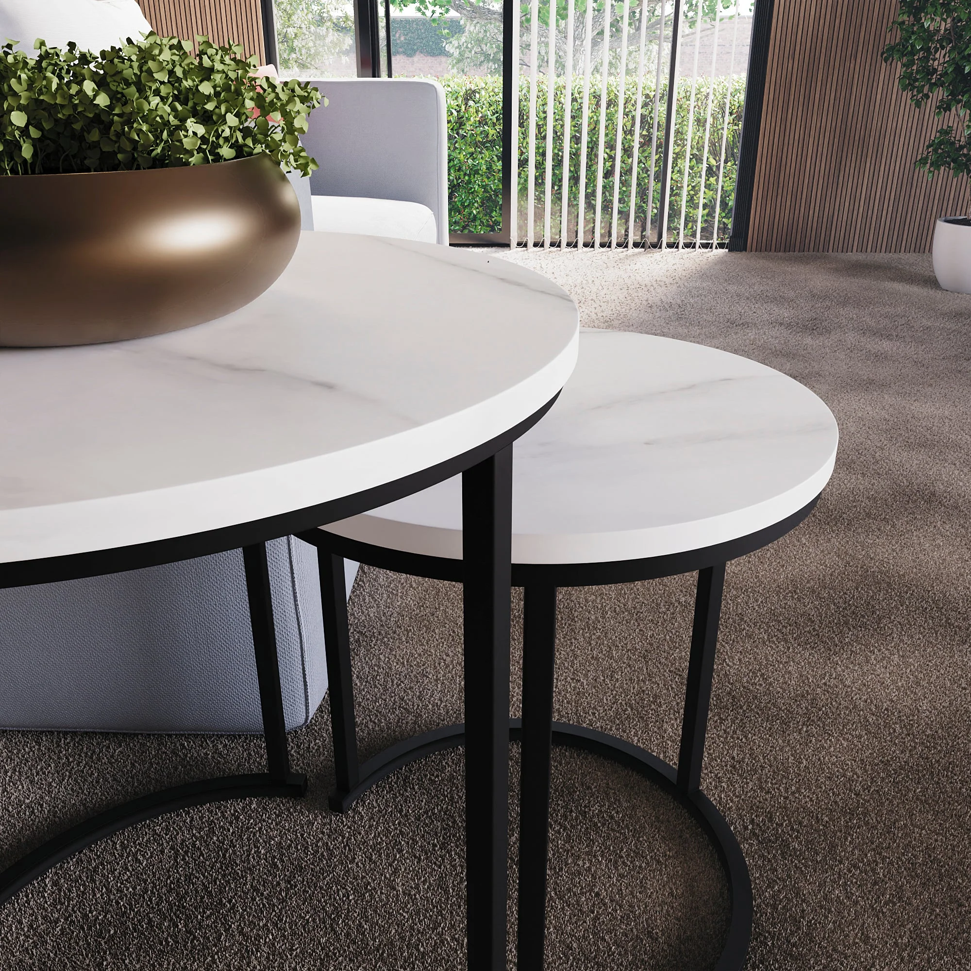 Brooklyn Satztisch-Set aus Grauem Holz – 2 Runde Stapeltische für Sofa, Beistell- oder Couchtisch - Image 24