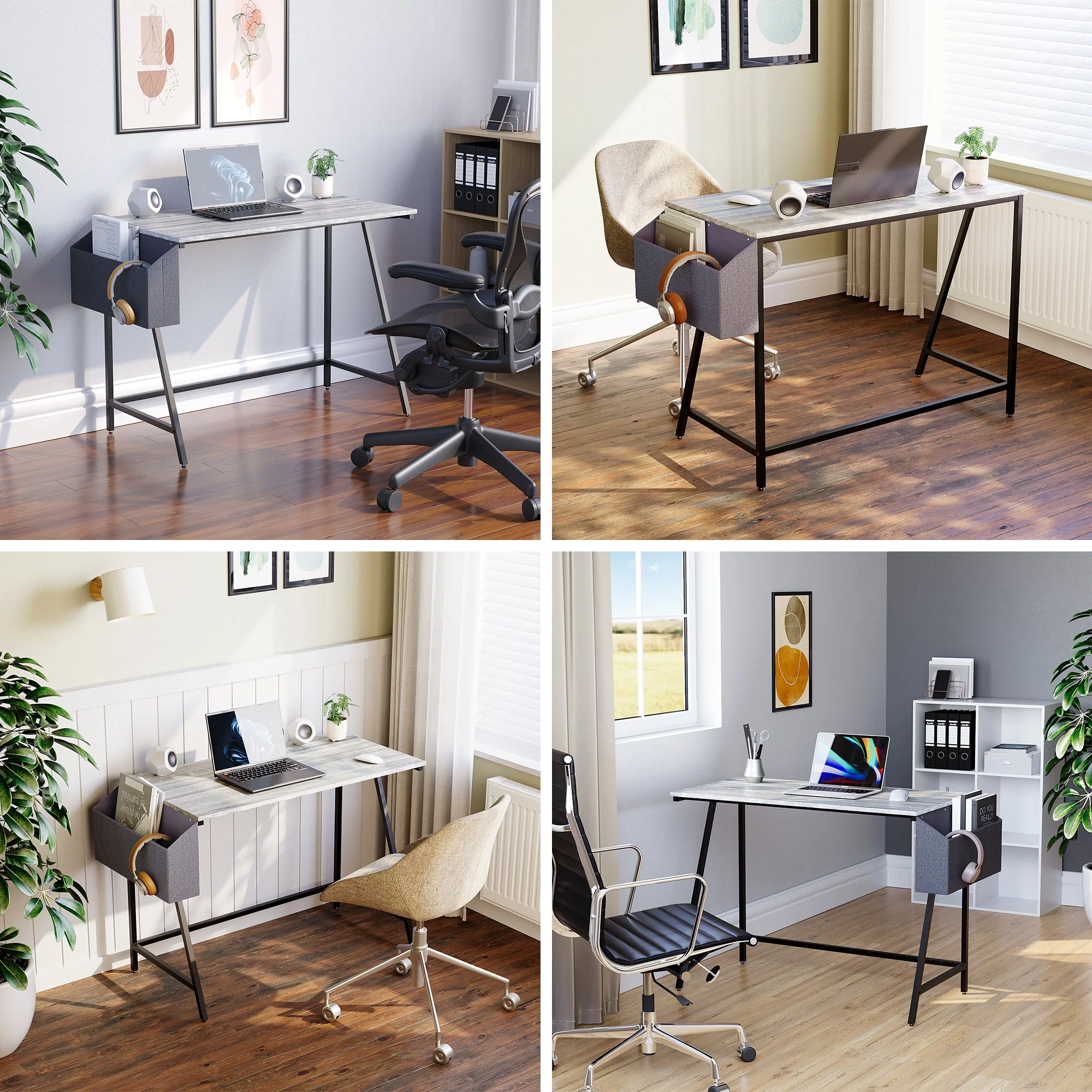 Brooklyn Schreibtisch – Grauem Holz – 112 cm – Mit Korbaufbewahrung – Kleiner Computertisch - Image 12