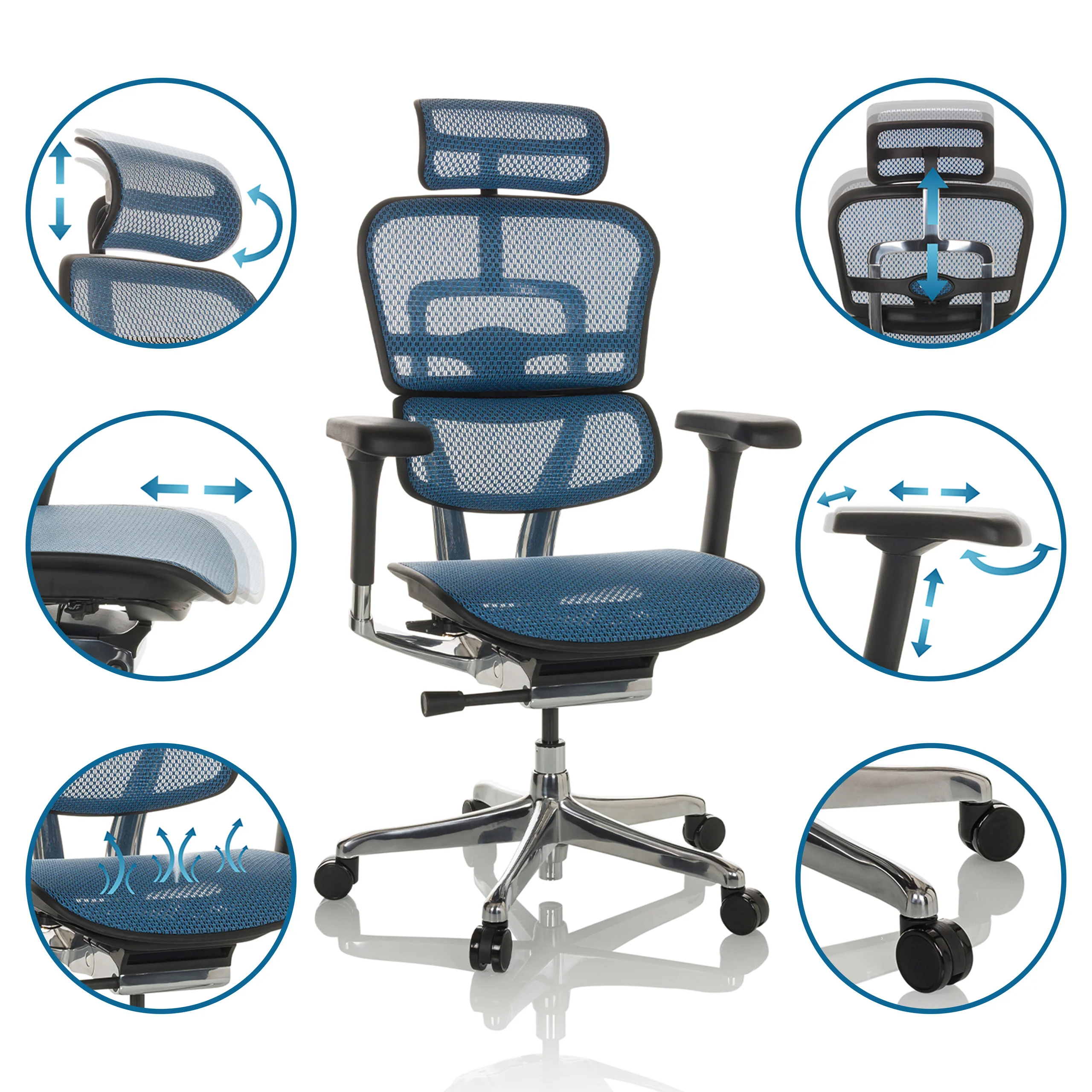 Bürostuhl / Chefsessel ERGOHUMAN GEN2 Netzstoff blau hjh OFFICE - Image 10