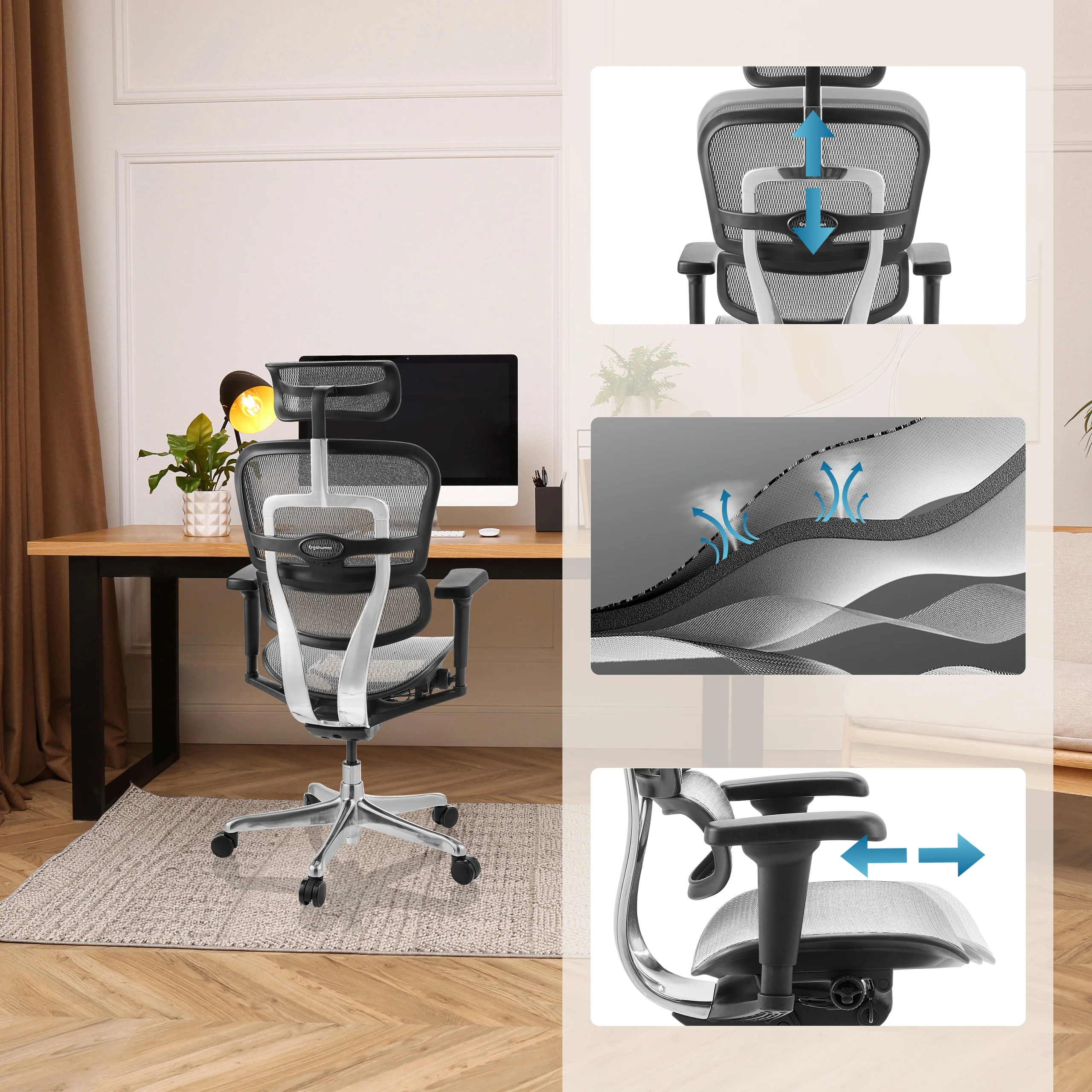 Bürostuhl / Chefsessel ERGOHUMAN ULTRA GEN2 Netzstoff blau hjh OFFICE - Image 27