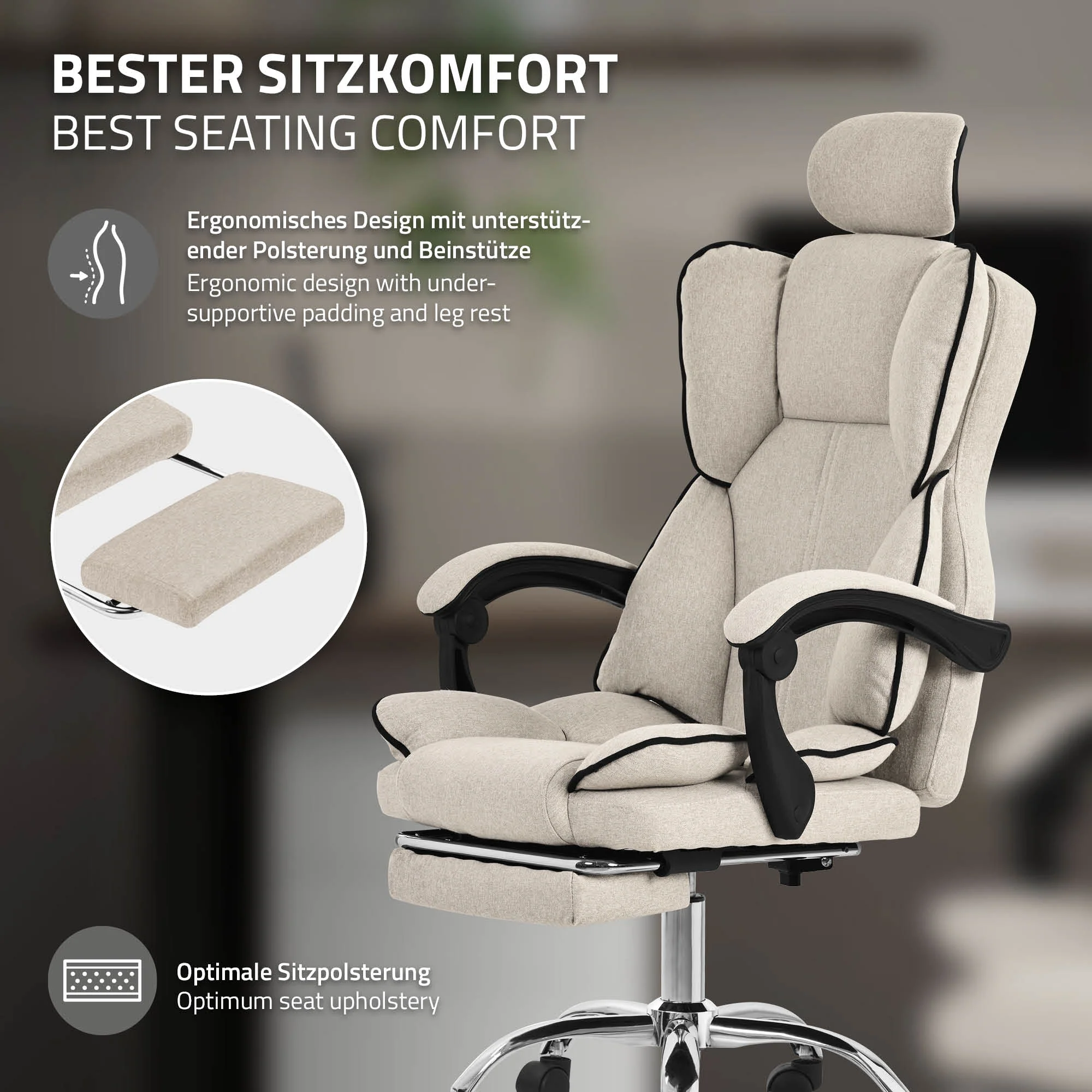 Bürostuhl ergonomisch mit hoher Rückenlehne und Rollen, höhenverstellbar, Wippfunktion - Image 6