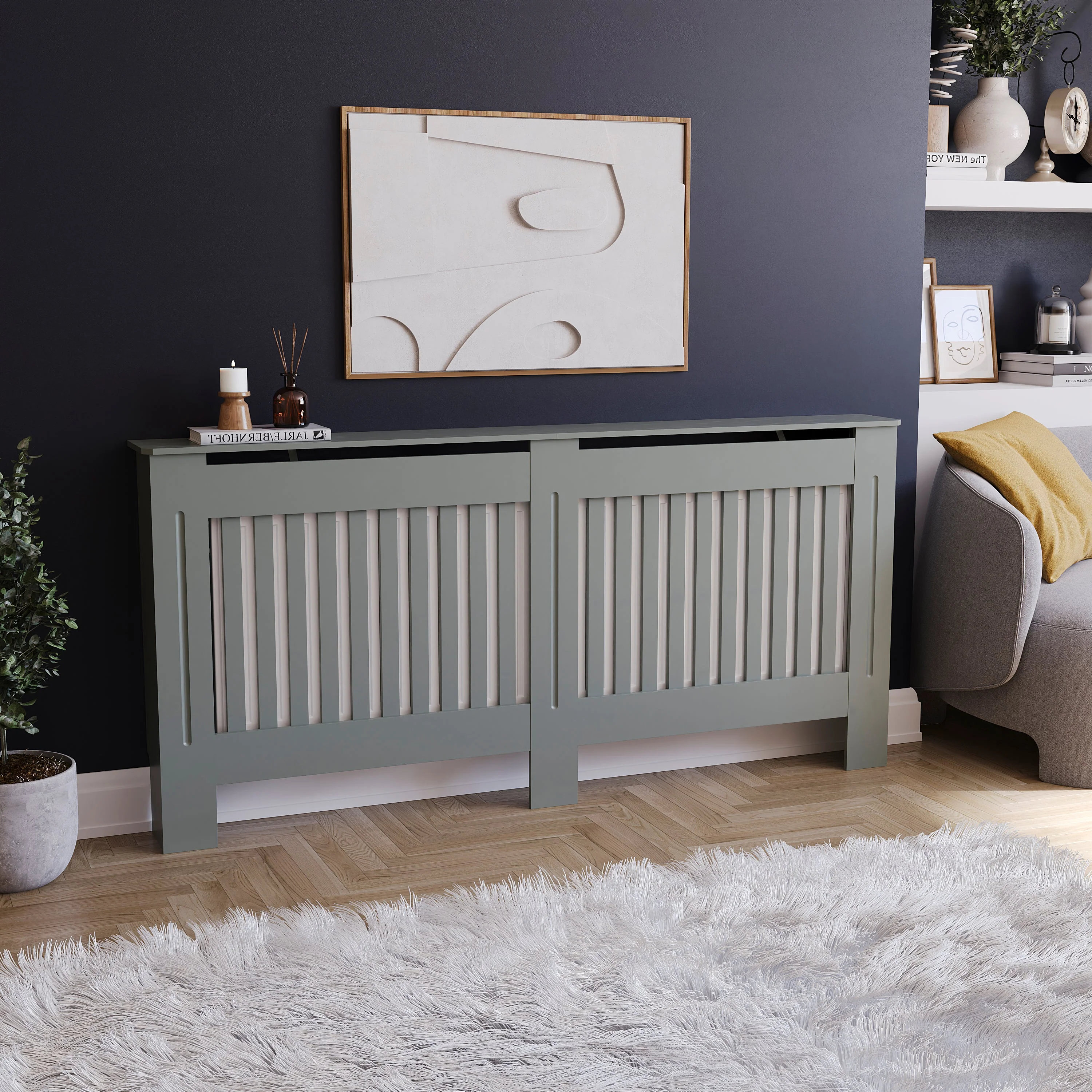 Chelsea Heizkörperverkleidung in Grau – Groß, Vertikallamellen (H82 x B152 x T19 cm) - Image 11