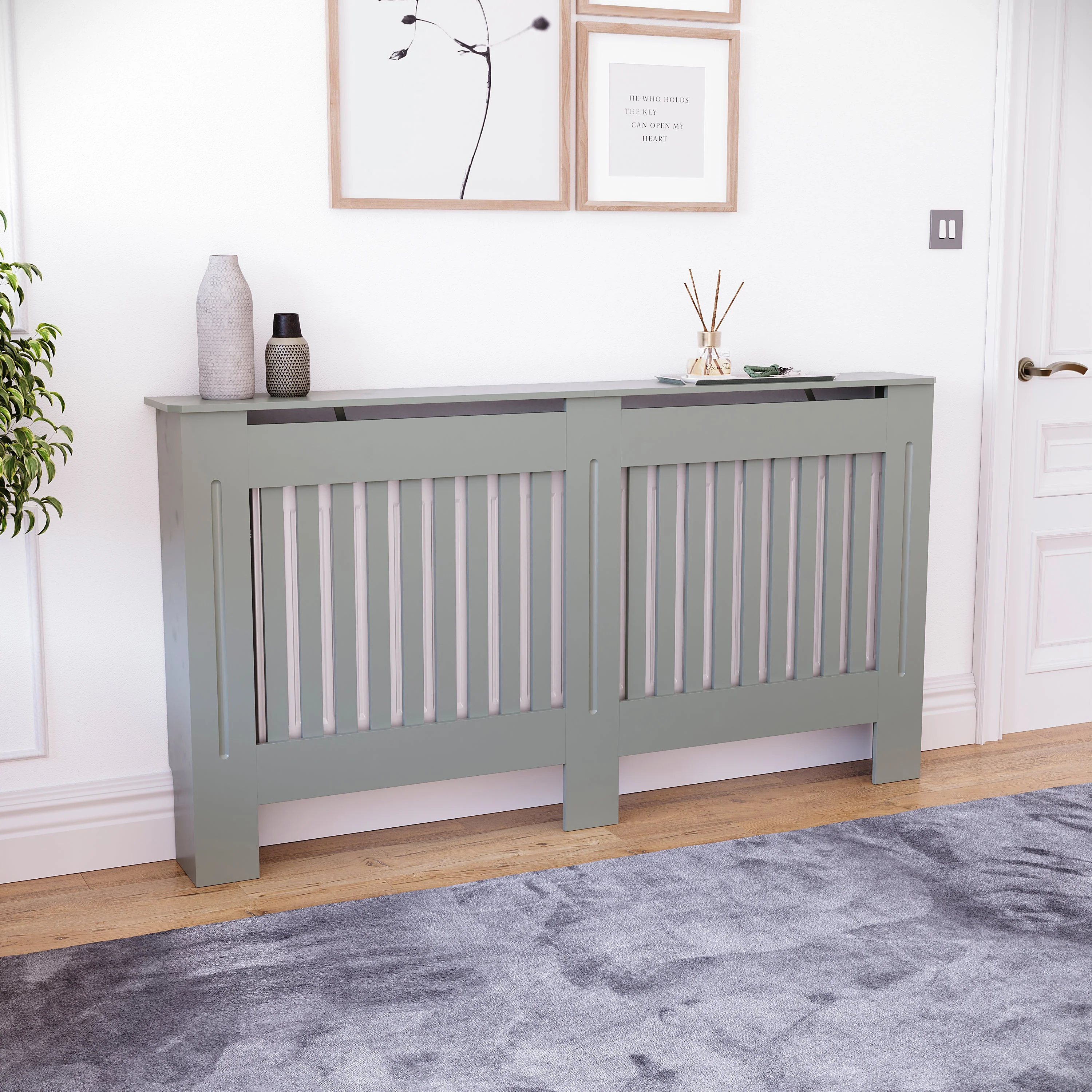 Chelsea Heizkörperverkleidung in Grau – Groß, Vertikallamellen (H82 x B152 x T19 cm) - Image 2