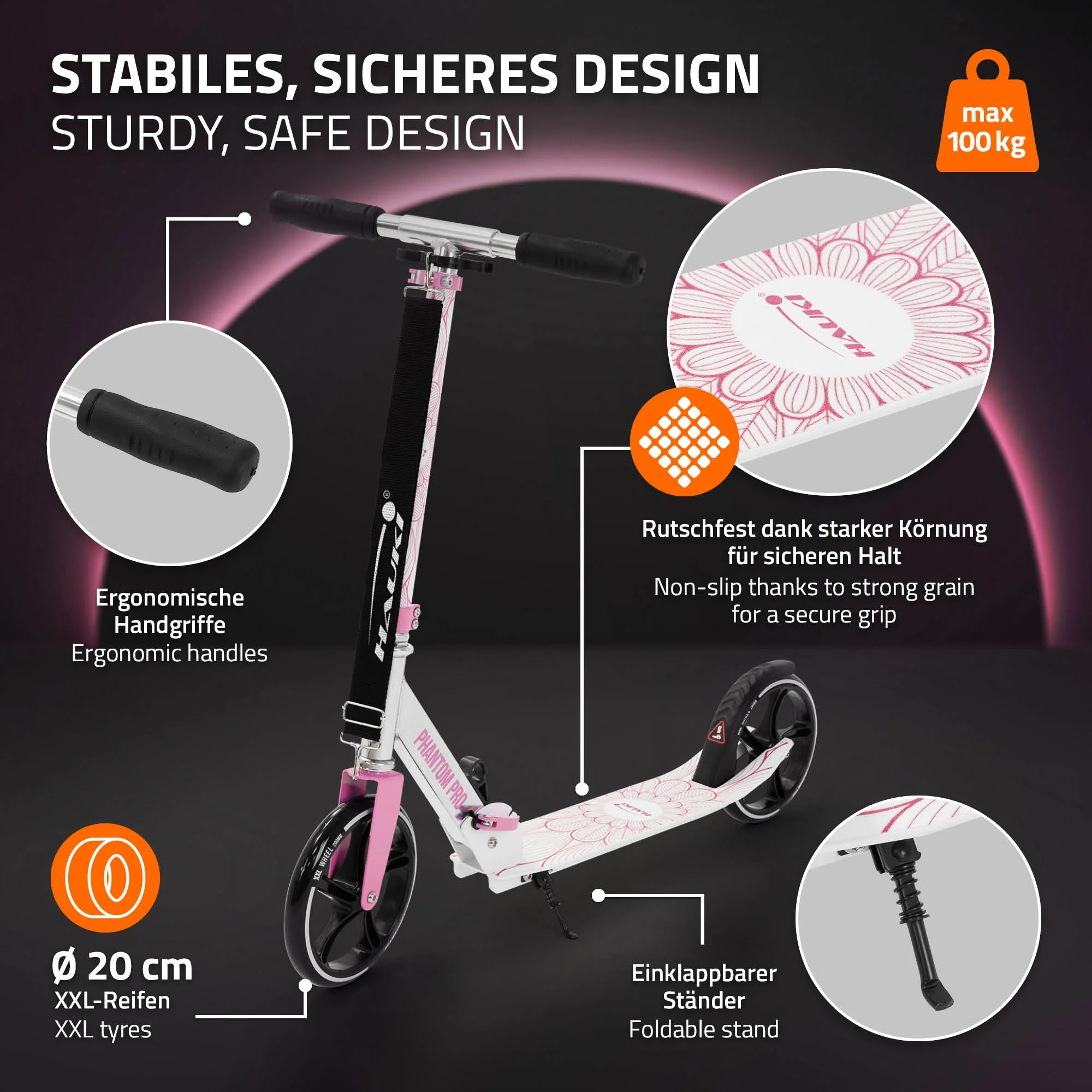 Cityroller Scooter  klappbar & höhenverstellbar, XXL-Räder, Tritt-Bremse, mit Ständer & Tragegurt - Image 18