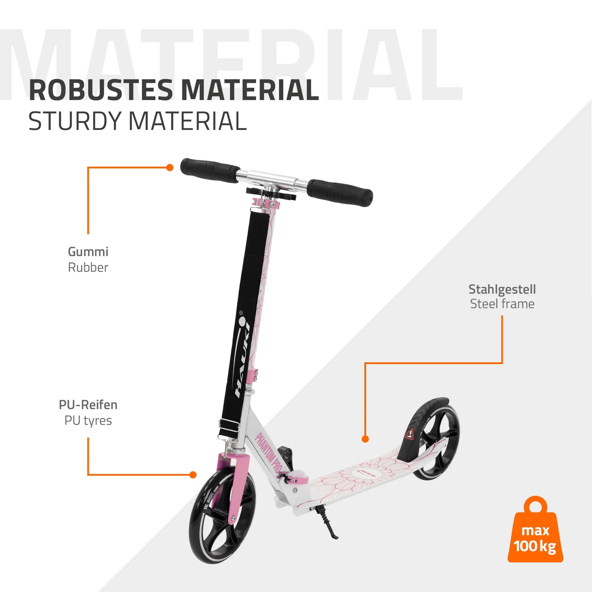 Cityroller Scooter  klappbar & höhenverstellbar, XXL-Räder, Tritt-Bremse, mit Ständer & Tragegurt - Image 22