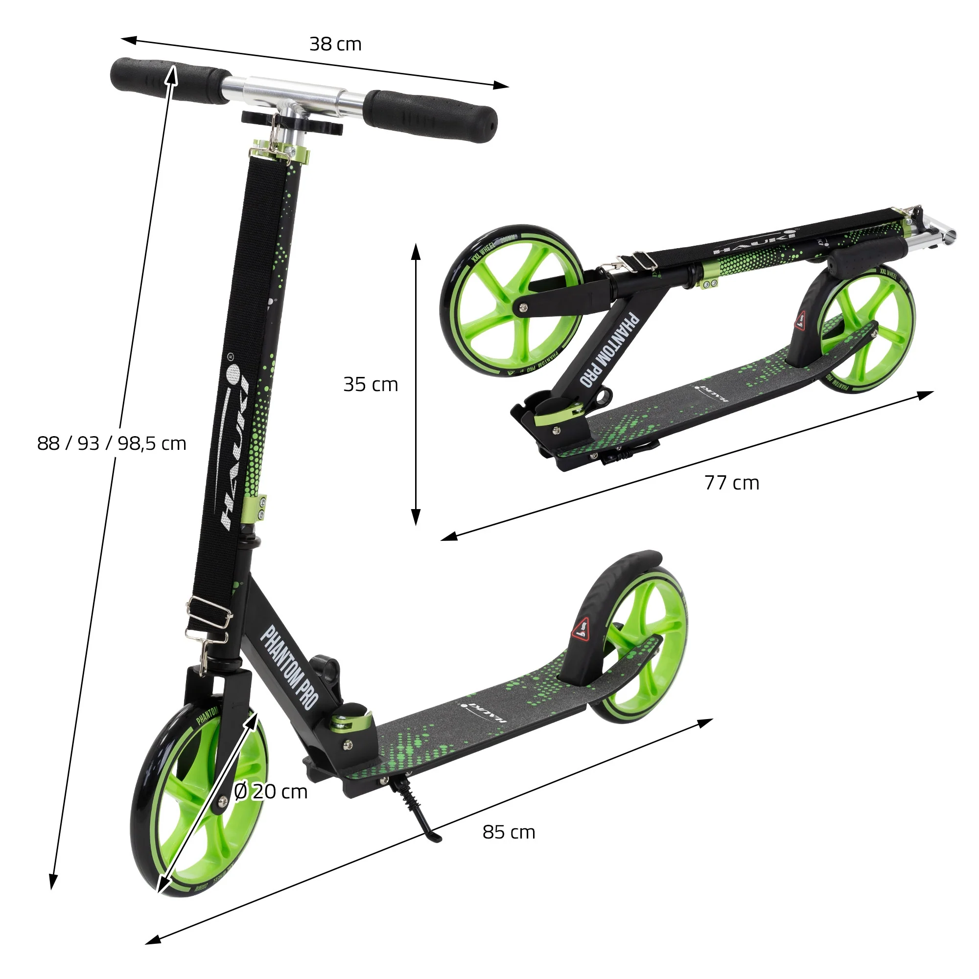 Cityroller Scooter  klappbar & höhenverstellbar, XXL-Räder, Tritt-Bremse, mit Ständer & Tragegurt - Image 3