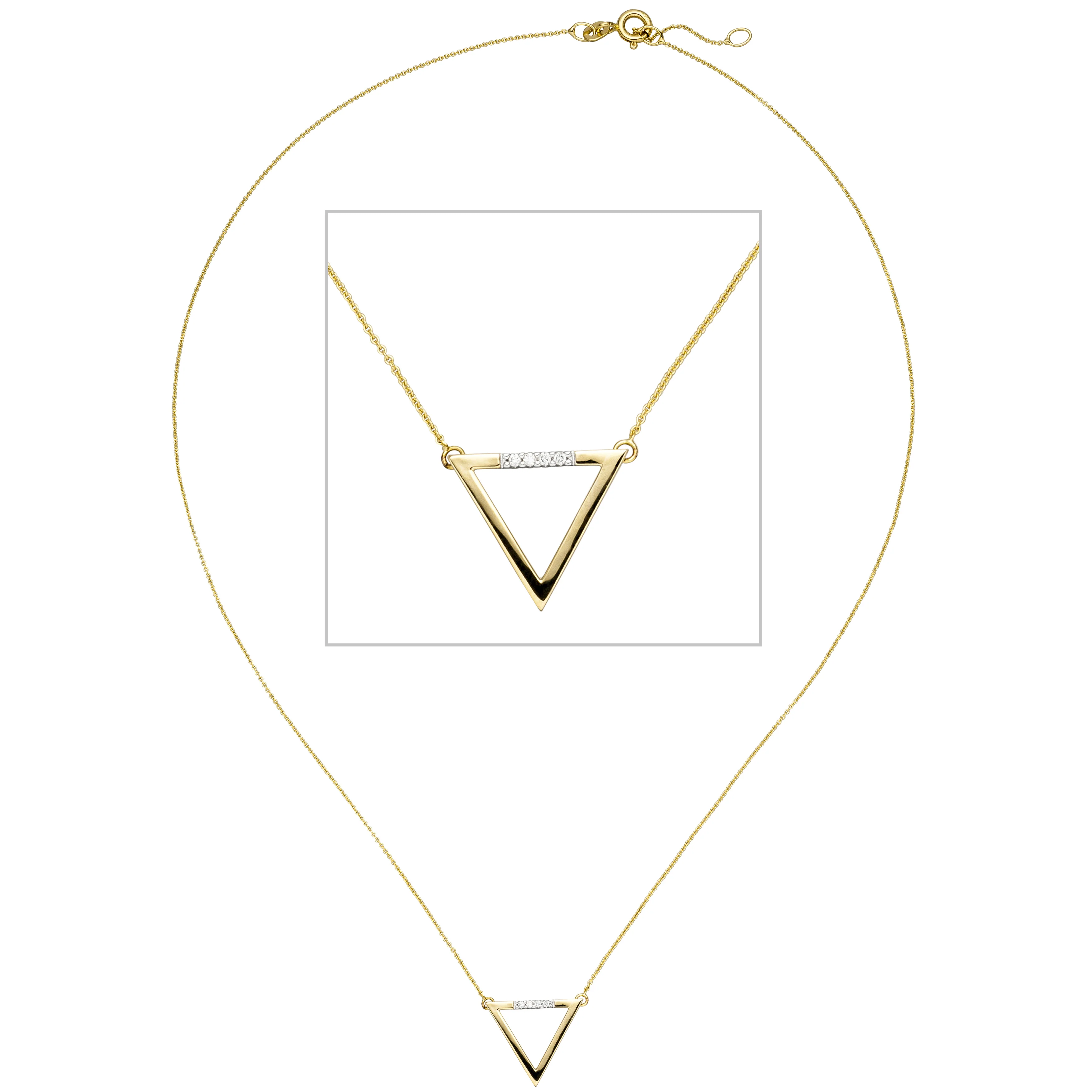 Collier Halskette Dreieck 585 Gold Gelbgold 5 Diamanten Brillanten 42 cm Kette - Image 2