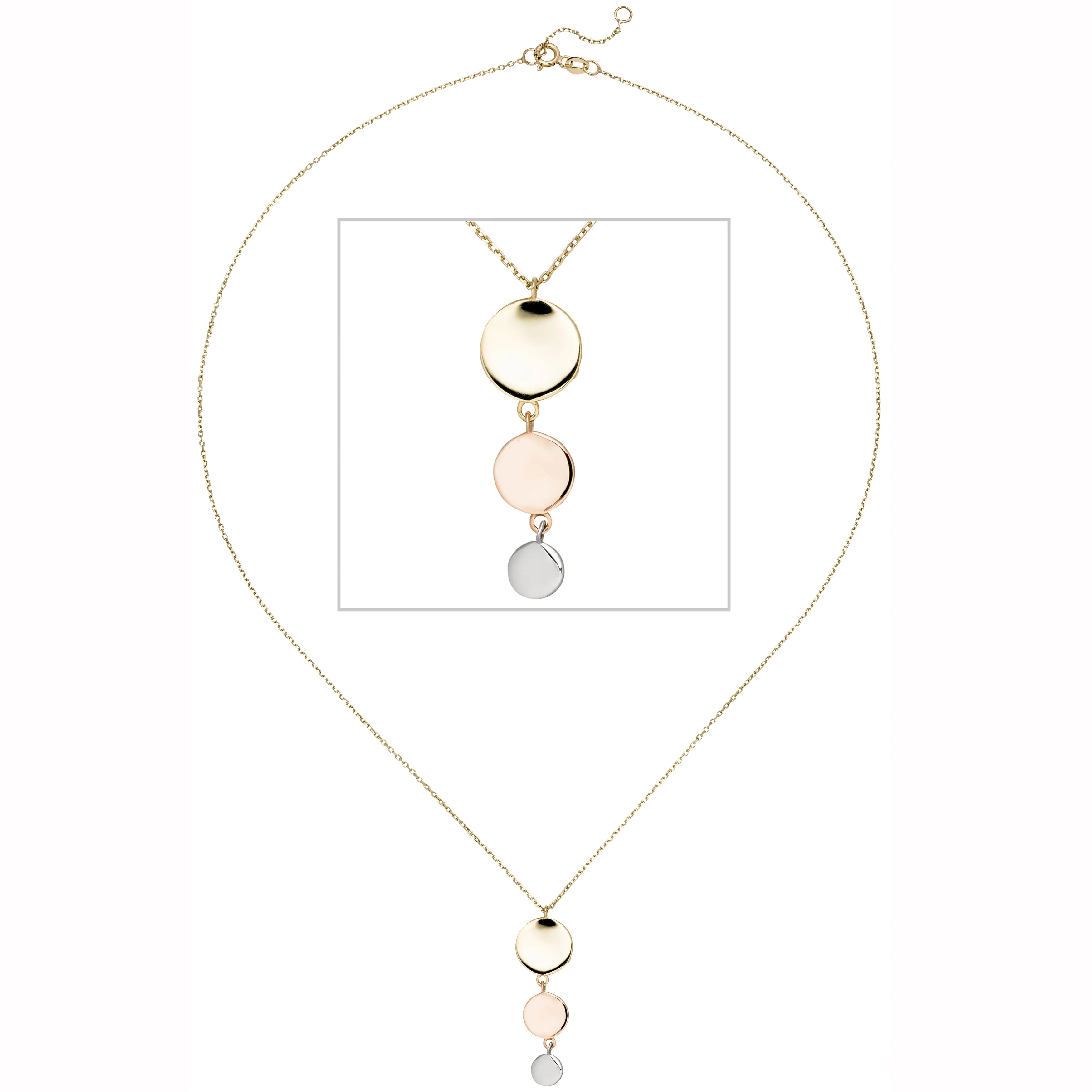 Collier Kette mit Anhänger 333 Gold tricolor dreifarbig 45 cm