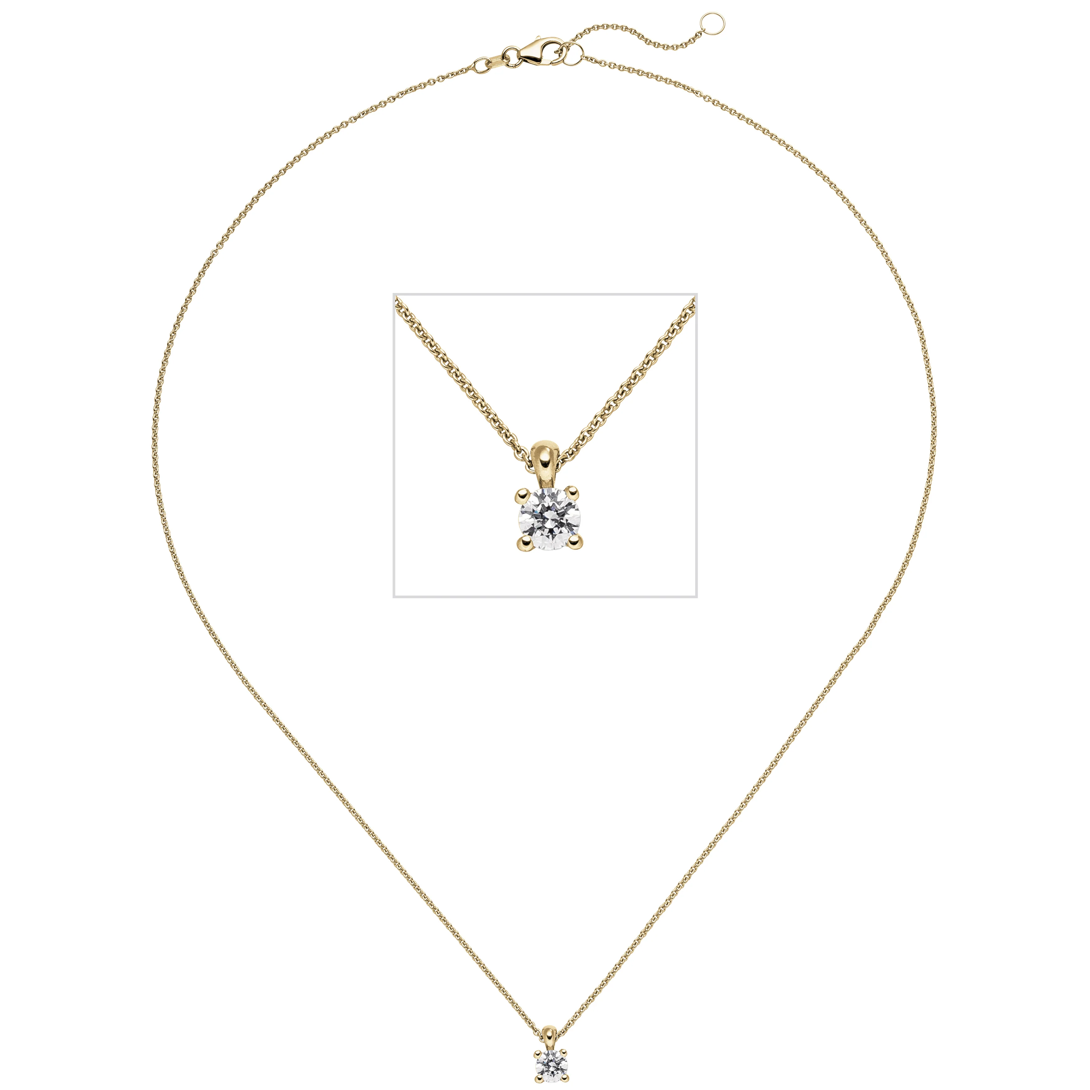 Collier Kette mit Anhänger 585 Gold Gelbgold 1 Diamant Brillant 0,70 ct. 45 cm - Image 2