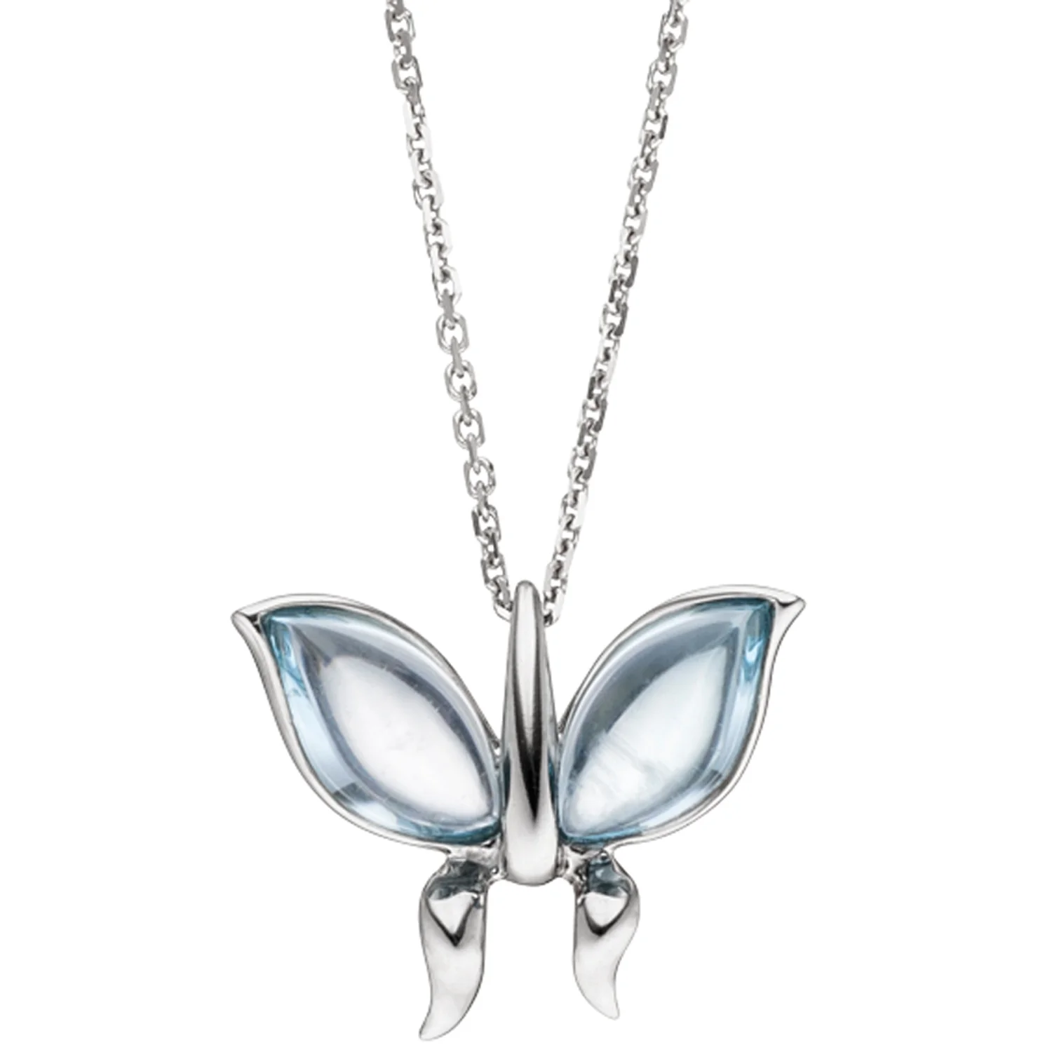 Collier Kette mit Anhänger Schmetterling 585 Weißgold 2 Blautopase blau 45 cm - Image 2