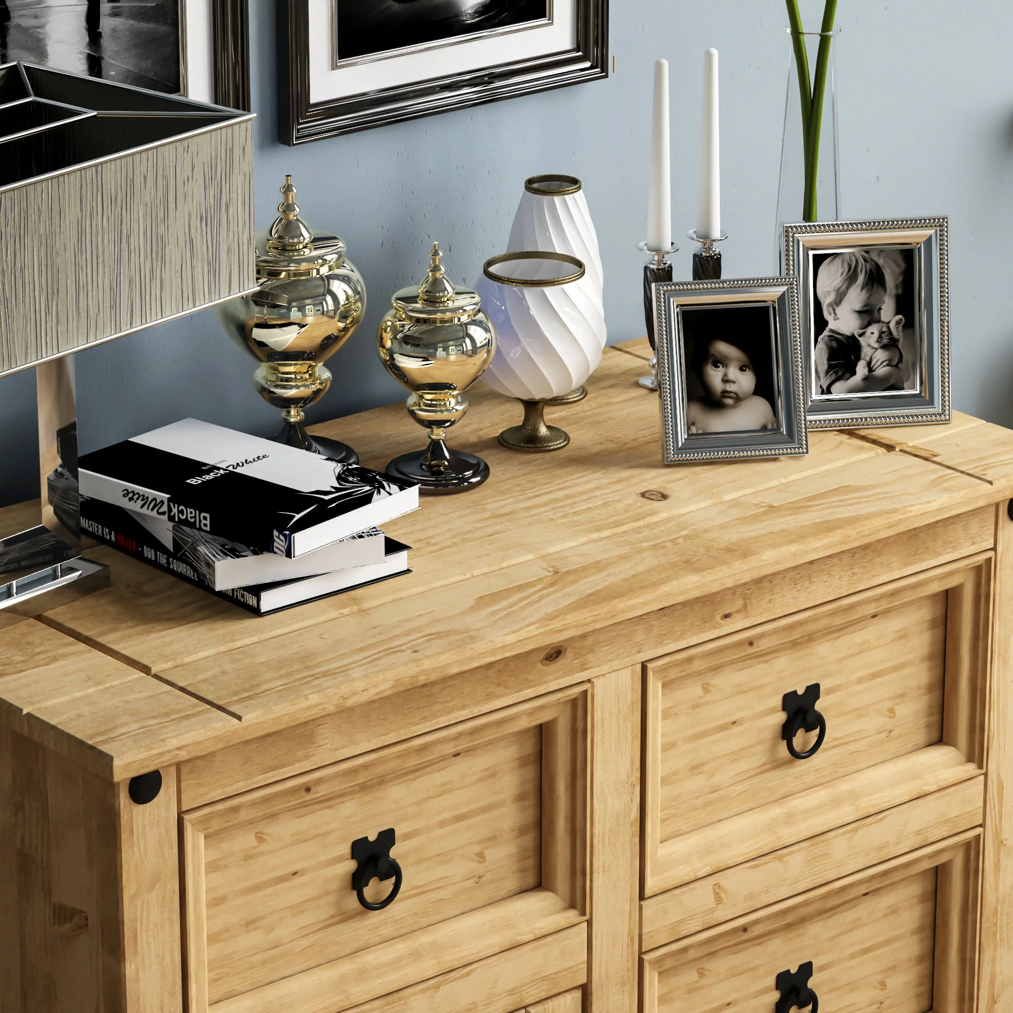 Corona Sideboard aus Massivholz – 1 Türen, 4 Schubladen – Buffet, Anrichte, Aufbewahrungsschrank - Image 4