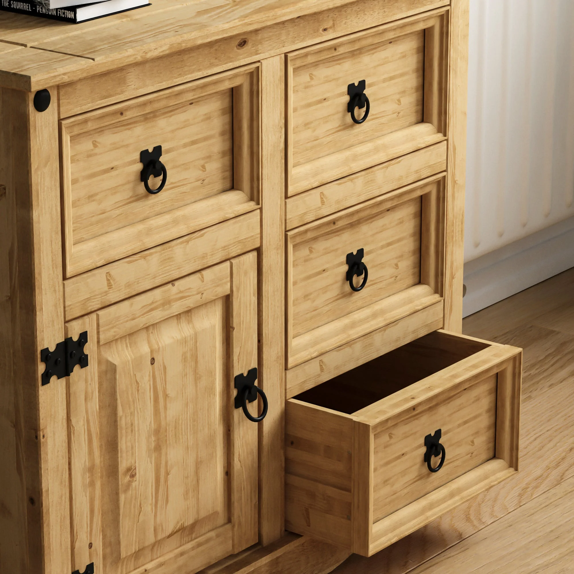 Corona Sideboard aus Massivholz – 1 Türen, 4 Schubladen – Buffet, Anrichte, Aufbewahrungsschrank - Image 5