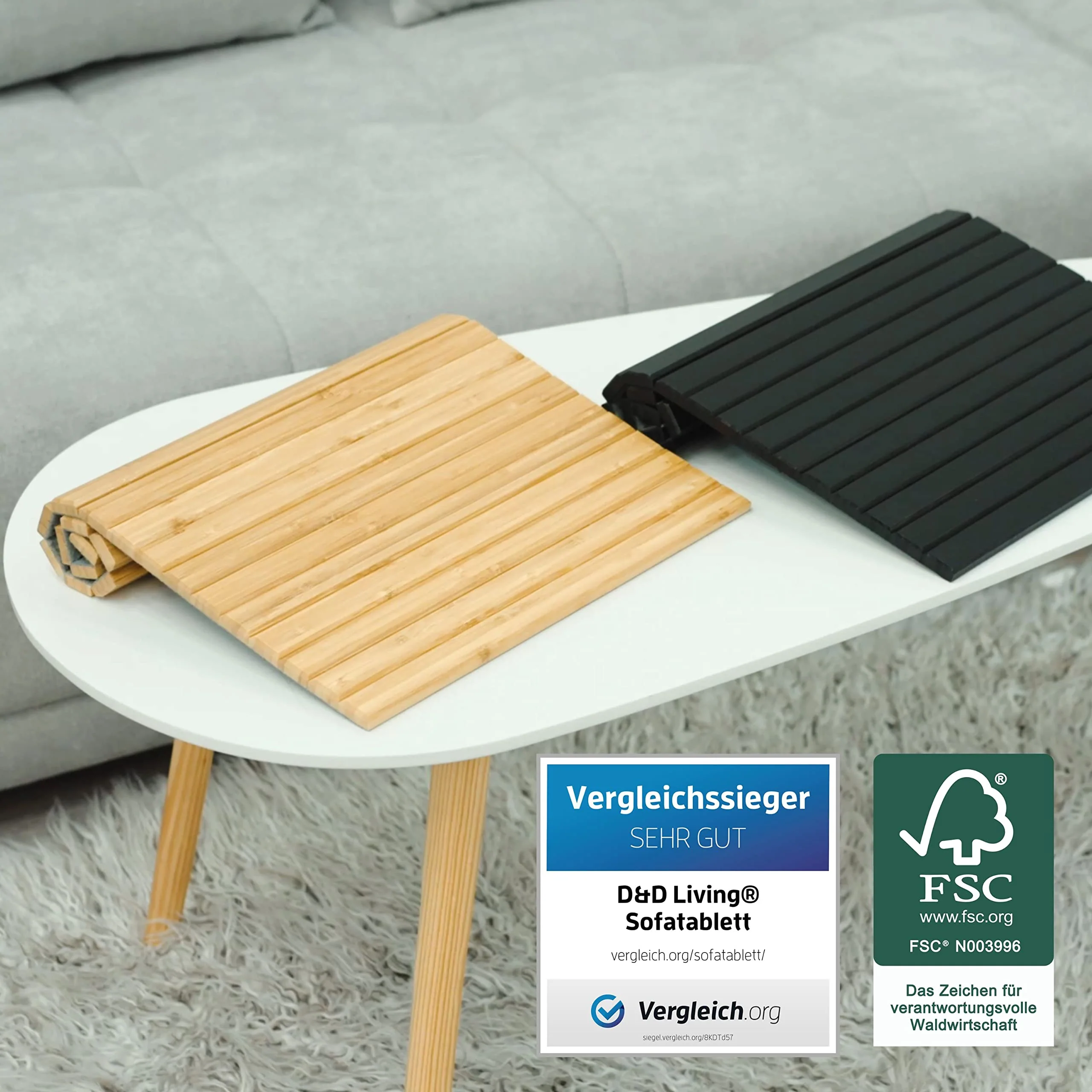 D&D Living Sofatablett - Couch Ablage flexibel für Armlehne aus natürlichem Holz | Tablett - Image 4