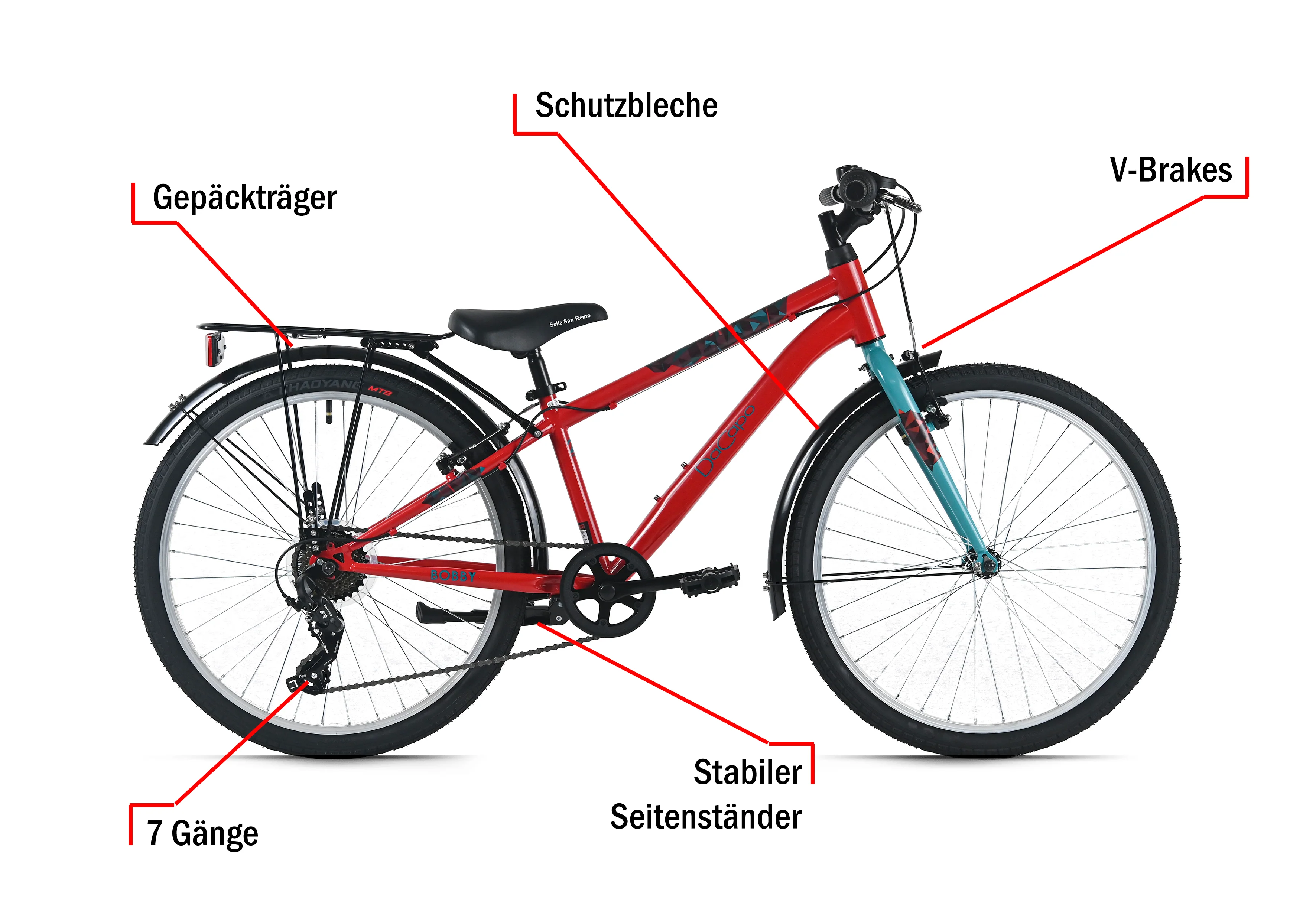 DaCapo Kinderfahrrad 24" Bobby Rot 7 Gänge RH 32 cm - Ab 8 Jahre - Image 3