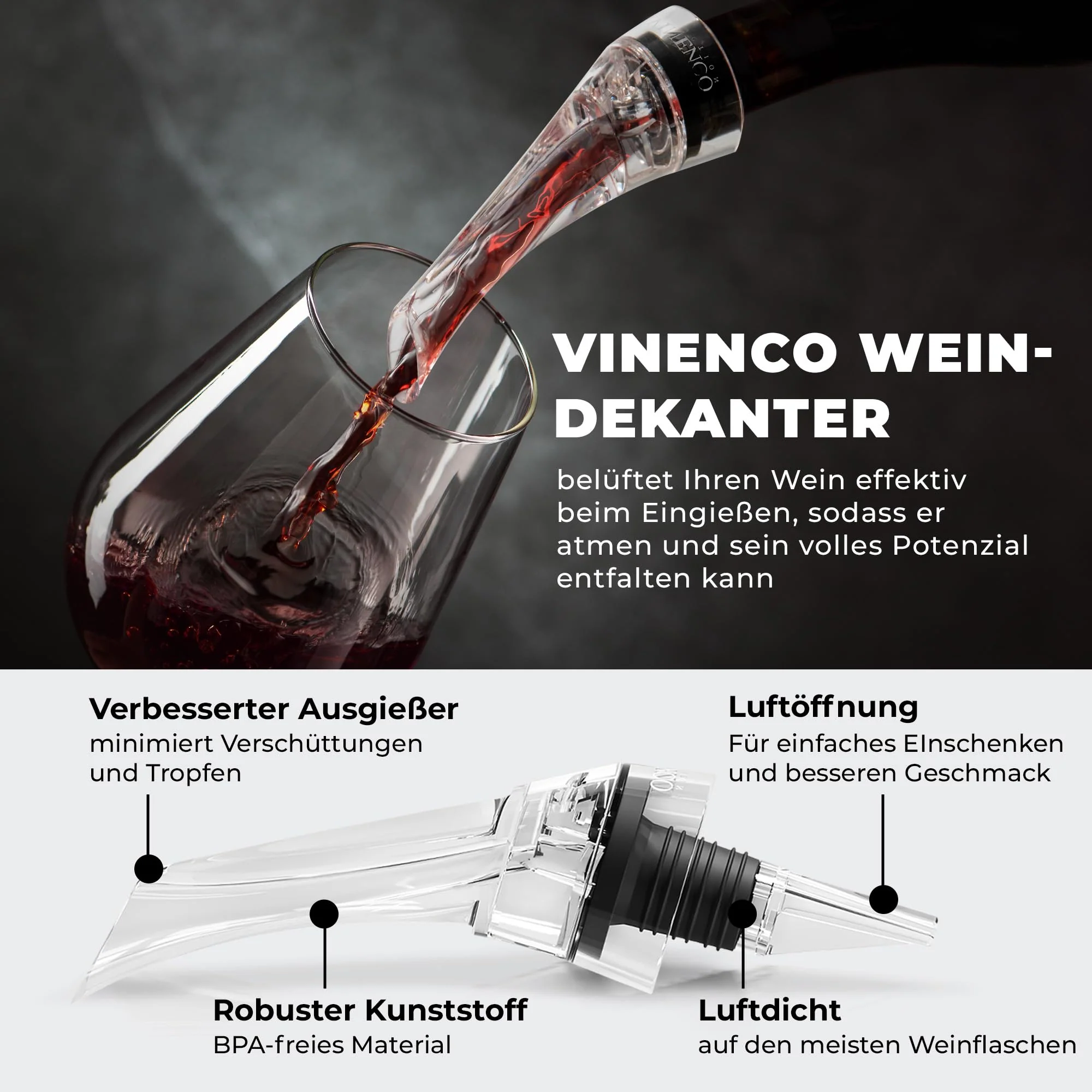 Dekantierausgießer mit Belüfter & Vakuum-Weinpumpe - Tropffreier Wein Dekanter - Image 6