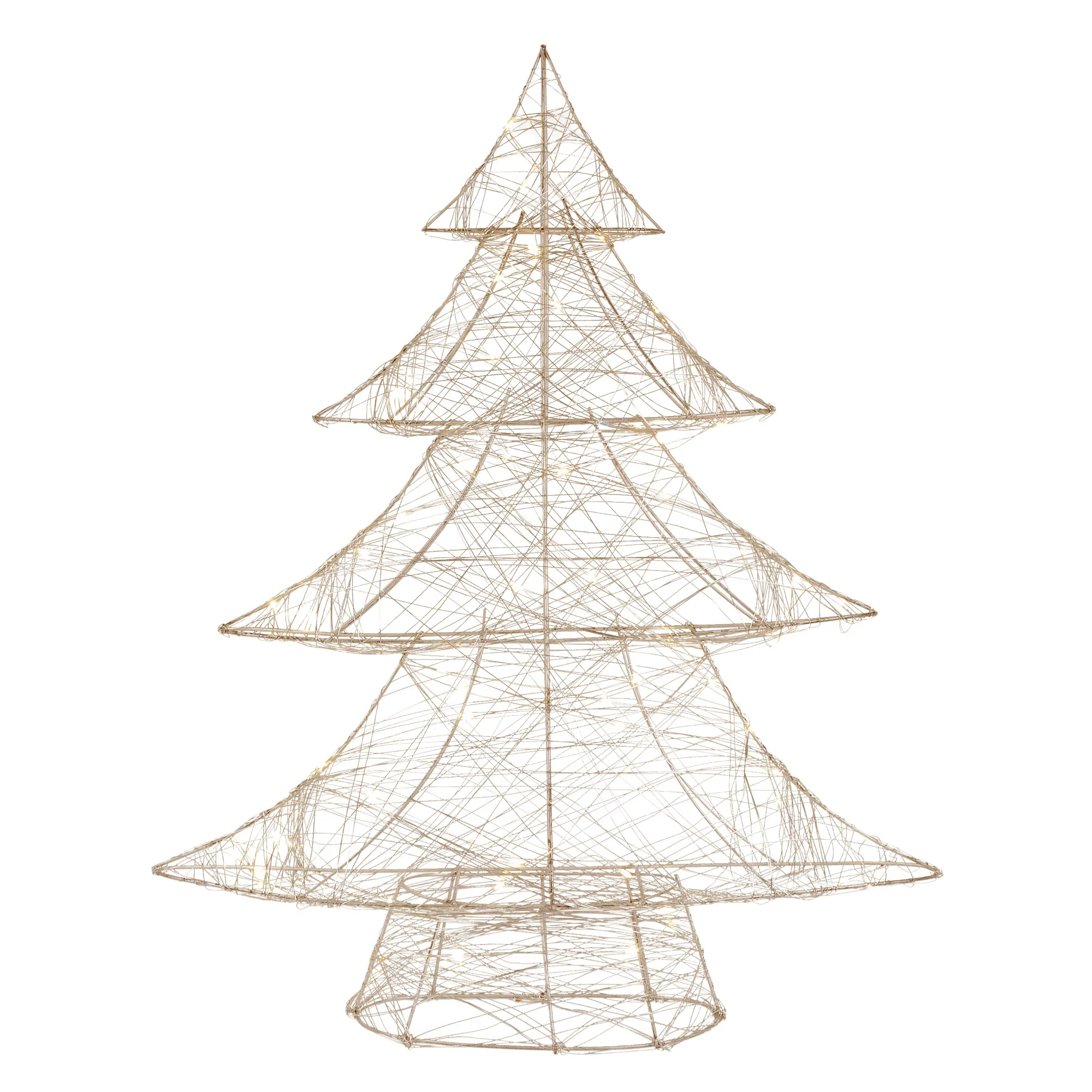 Deko Weihnachtsbaum 60 cm hoch Gold aus Metall mit warmweißen LEDs