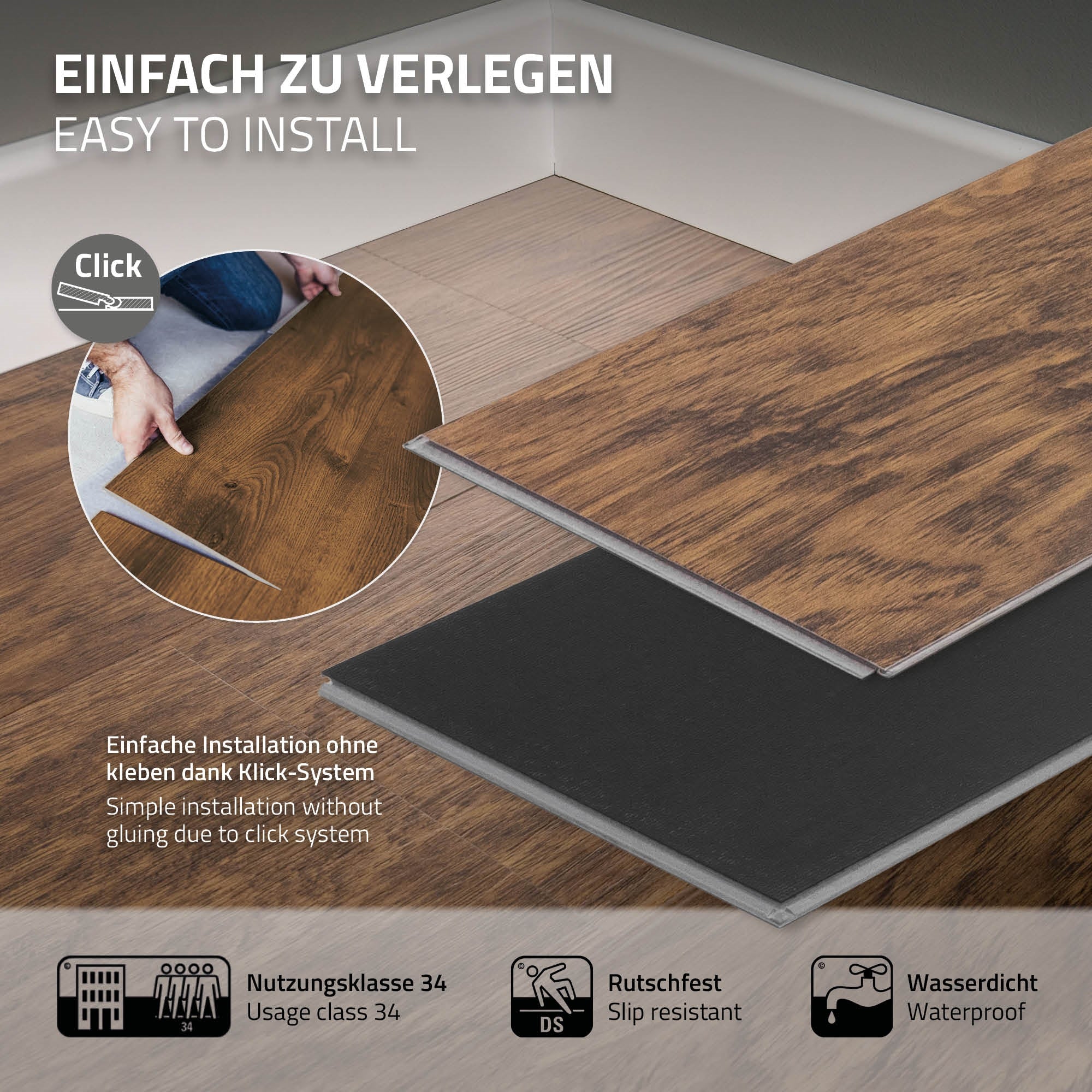 Deluxe PVC Bodenbelag, Click Vinyl 4,62m²/21 Dielen, Belastungsklasse 34 - Image 12