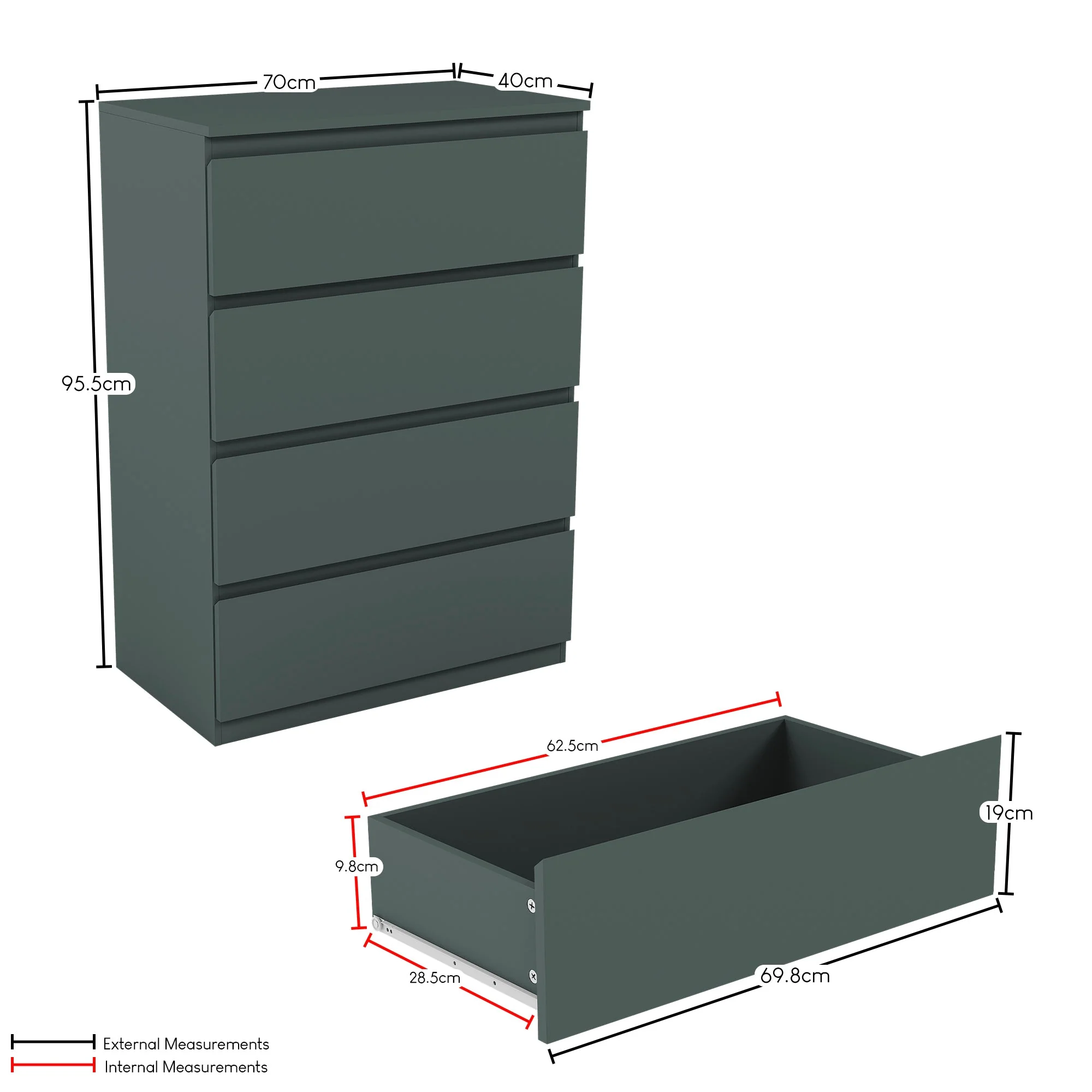 Denver Grün Kommode mit 4 Schubladen – Moderne Schlafzimmermöbel - Image 11