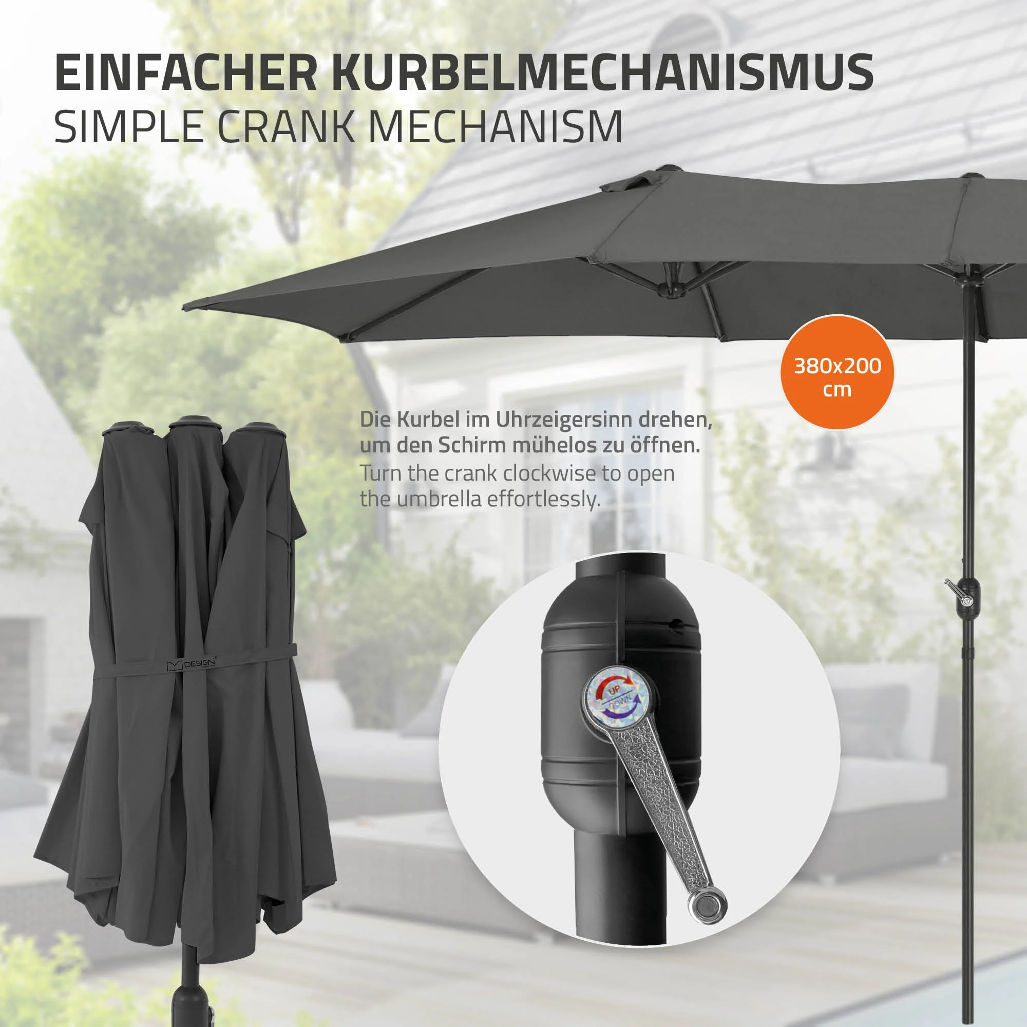Doppelsonnenschirm 380x200 cm Anthrazit aus Polyester ML-Design - Image 3