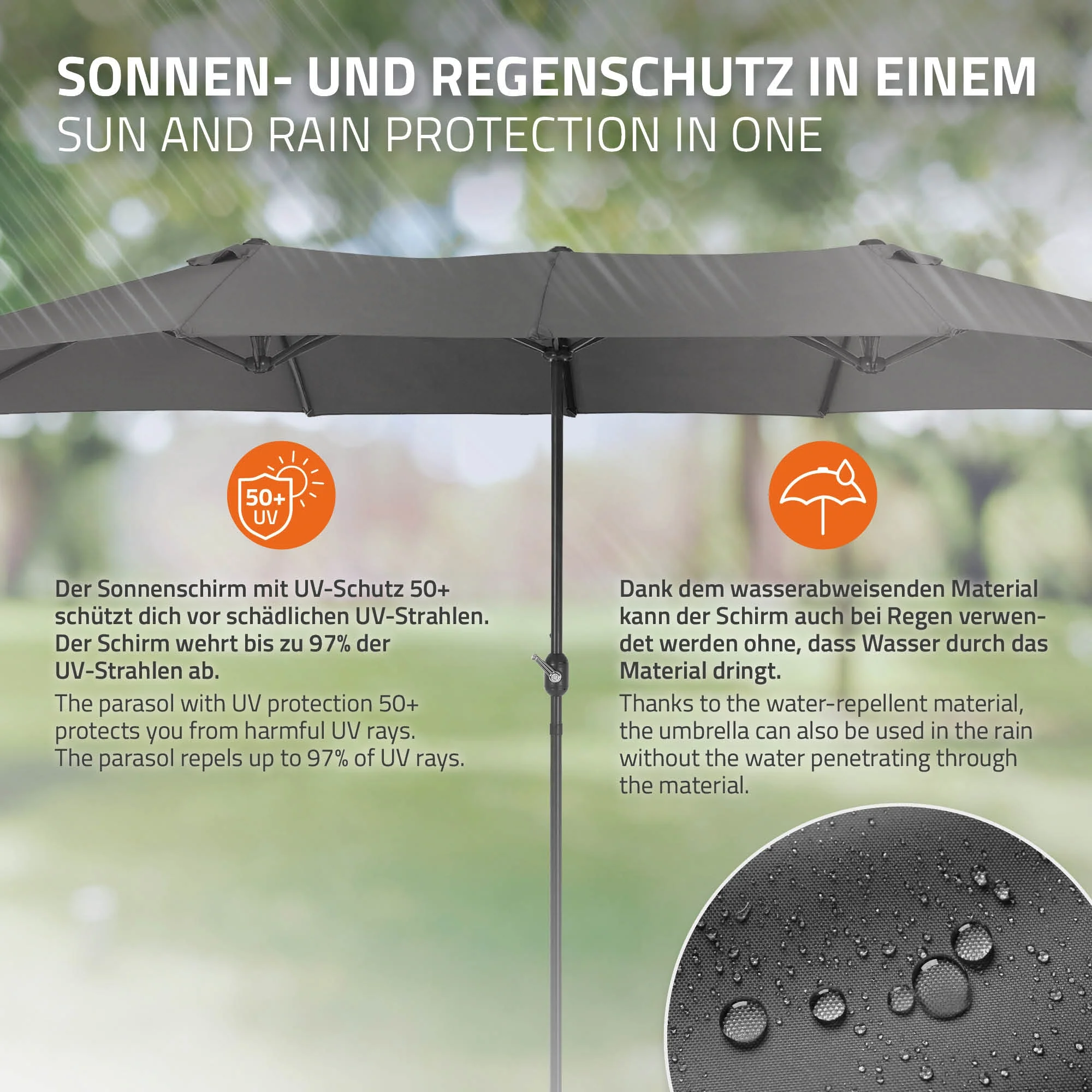 Doppelsonnenschirm 380x200 cm Anthrazit aus Polyester ML-Design - Image 4