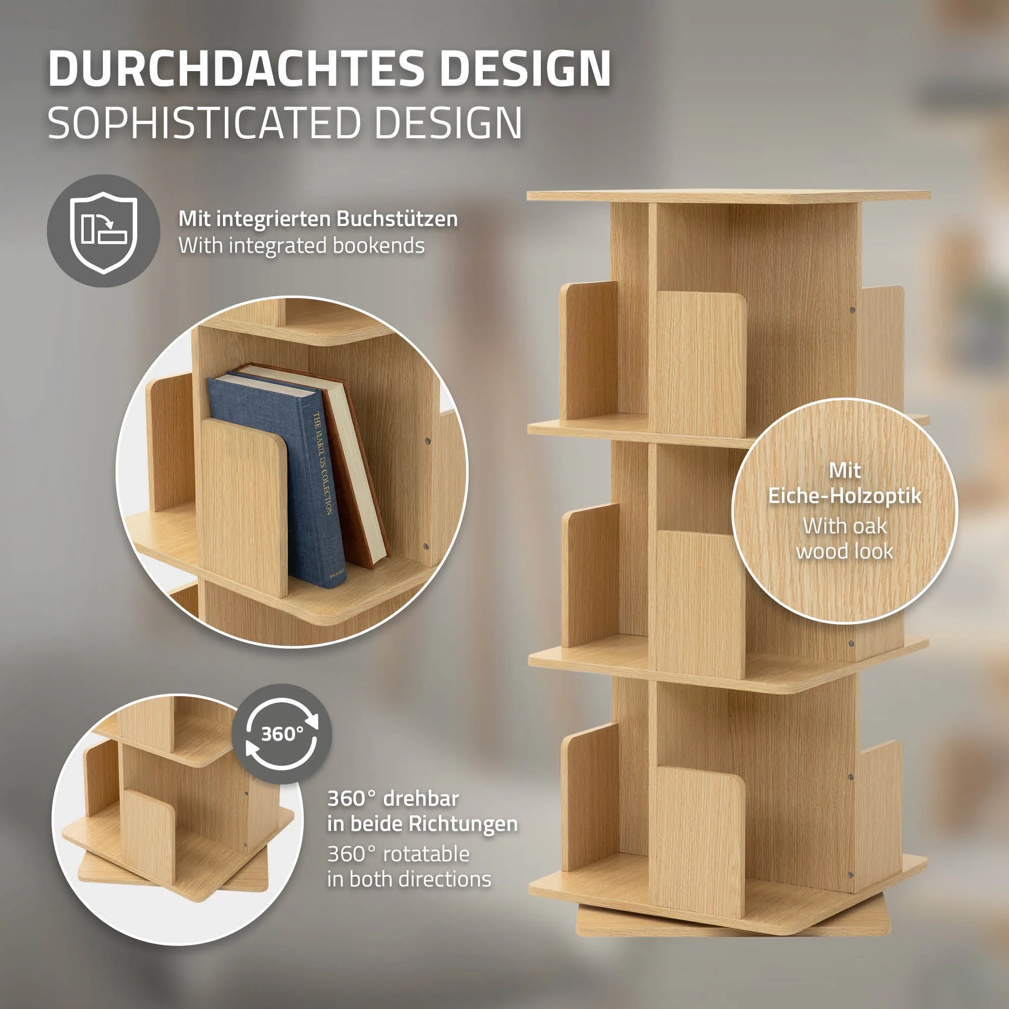 Drehbares Bücherregal Kinder, 12 Fächer, 40x94x40 cm, freistehend, 360 Grad Drehung - Image 10
