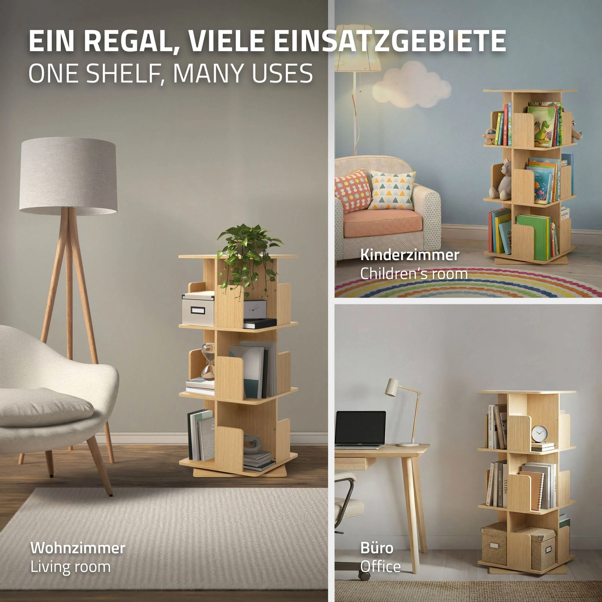 Drehbares Bücherregal Kinder, 12 Fächer, 40x94x40 cm, freistehend, 360 Grad Drehung - Image 12