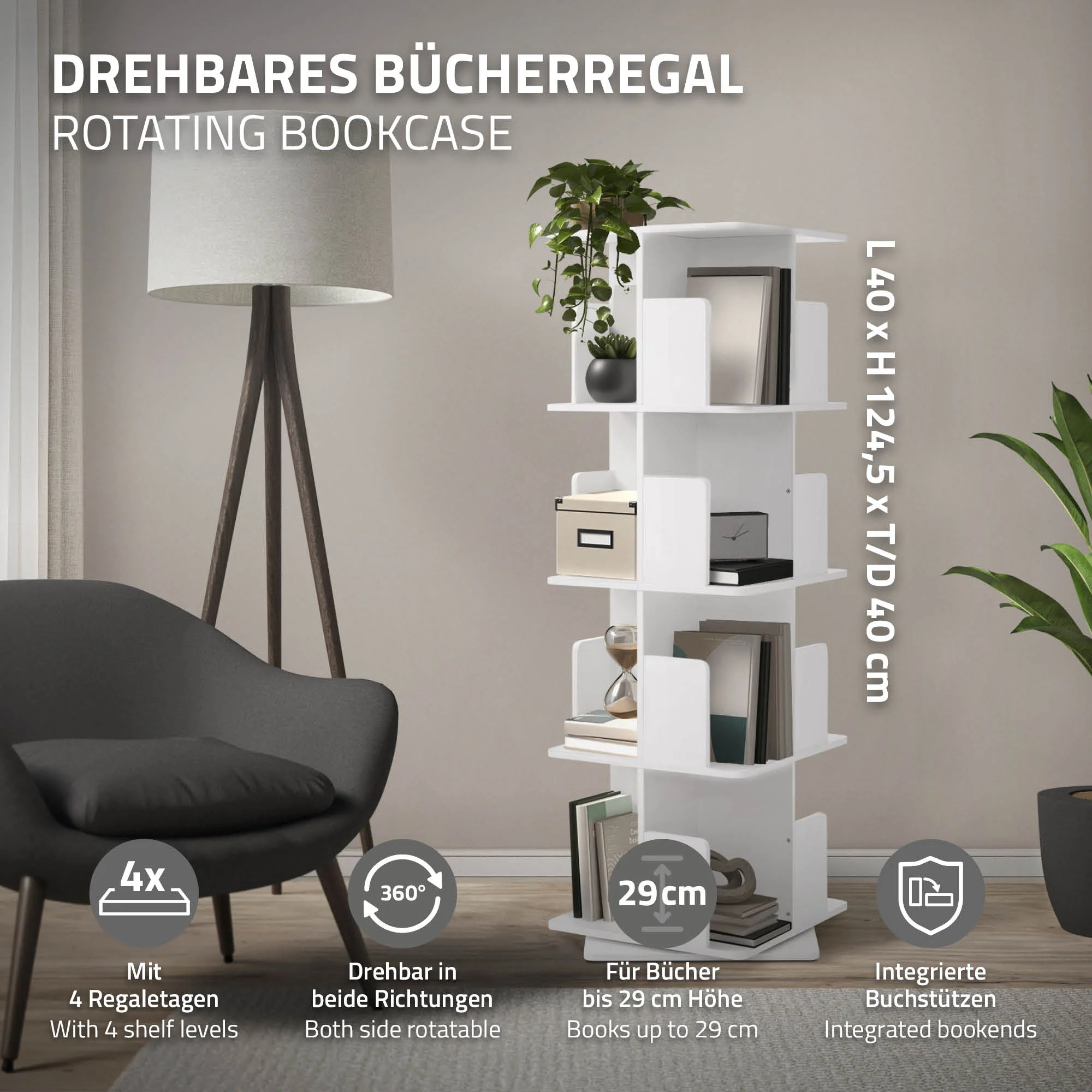 Drehbares Bücherregal Kinder, 12 Fächer, 40x94x40 cm, freistehend, 360 Grad Drehung - Image 18