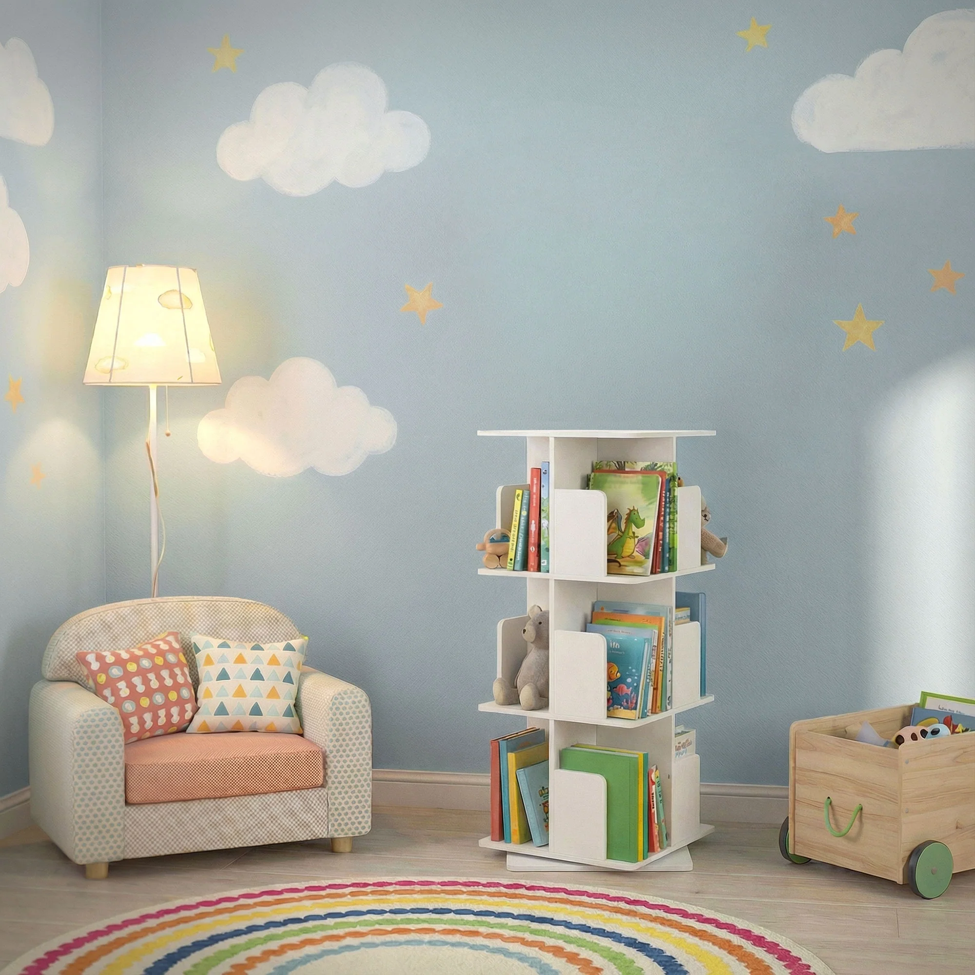 Drehbares Bücherregal Kinder, 12 Fächer, 40x94x40 cm, freistehend, 360 Grad Drehung - Image 35