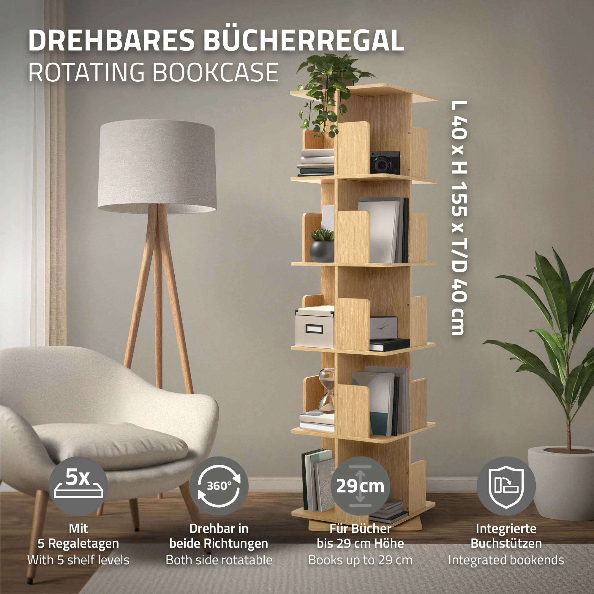 Drehbares Bücherregal Kinder, 12 Fächer, 40x94x40 cm, freistehend, 360 Grad Drehung - Image 44
