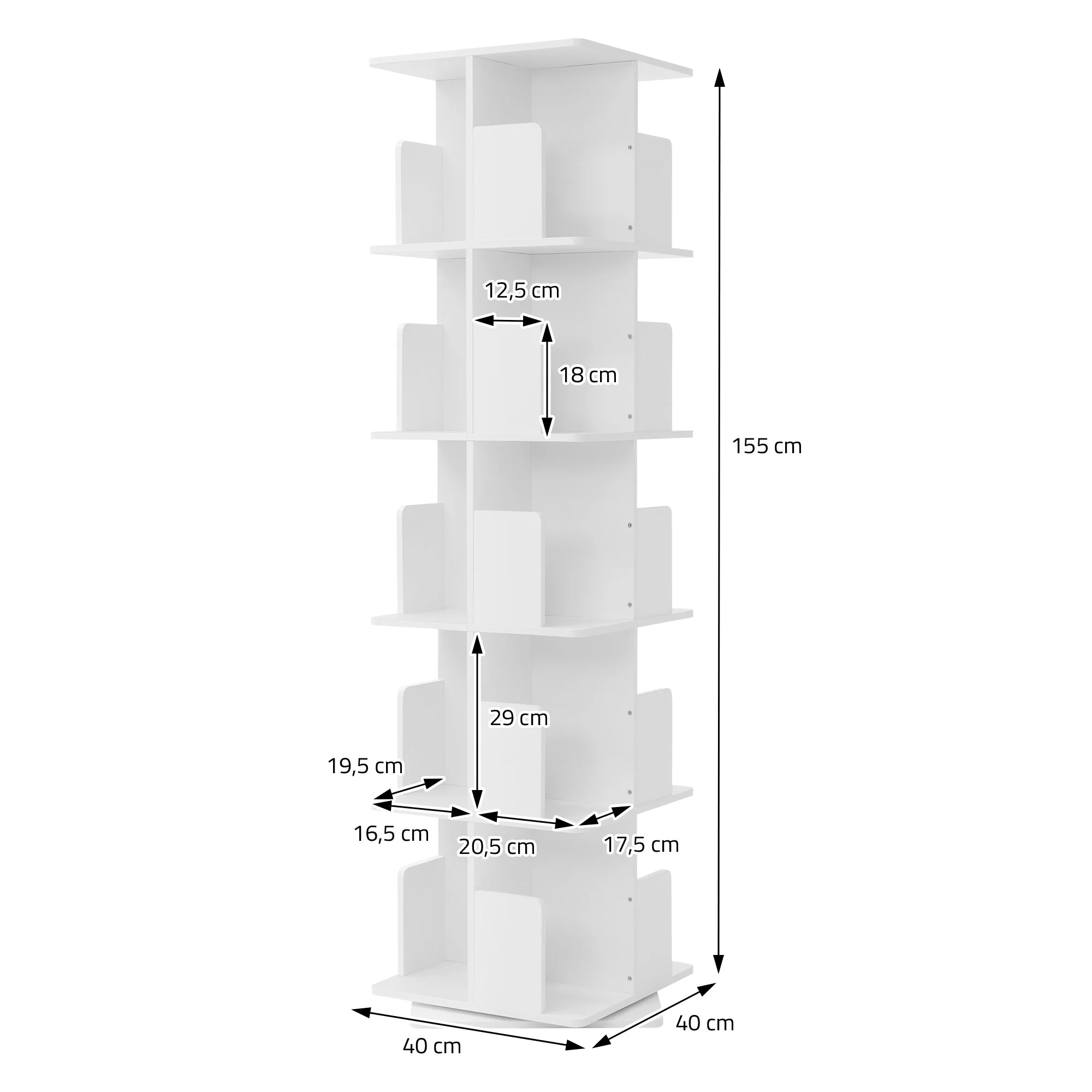 Drehbares Bücherregal Kinder, 12 Fächer, 40x94x40 cm, freistehend, 360 Grad Drehung - Image 58