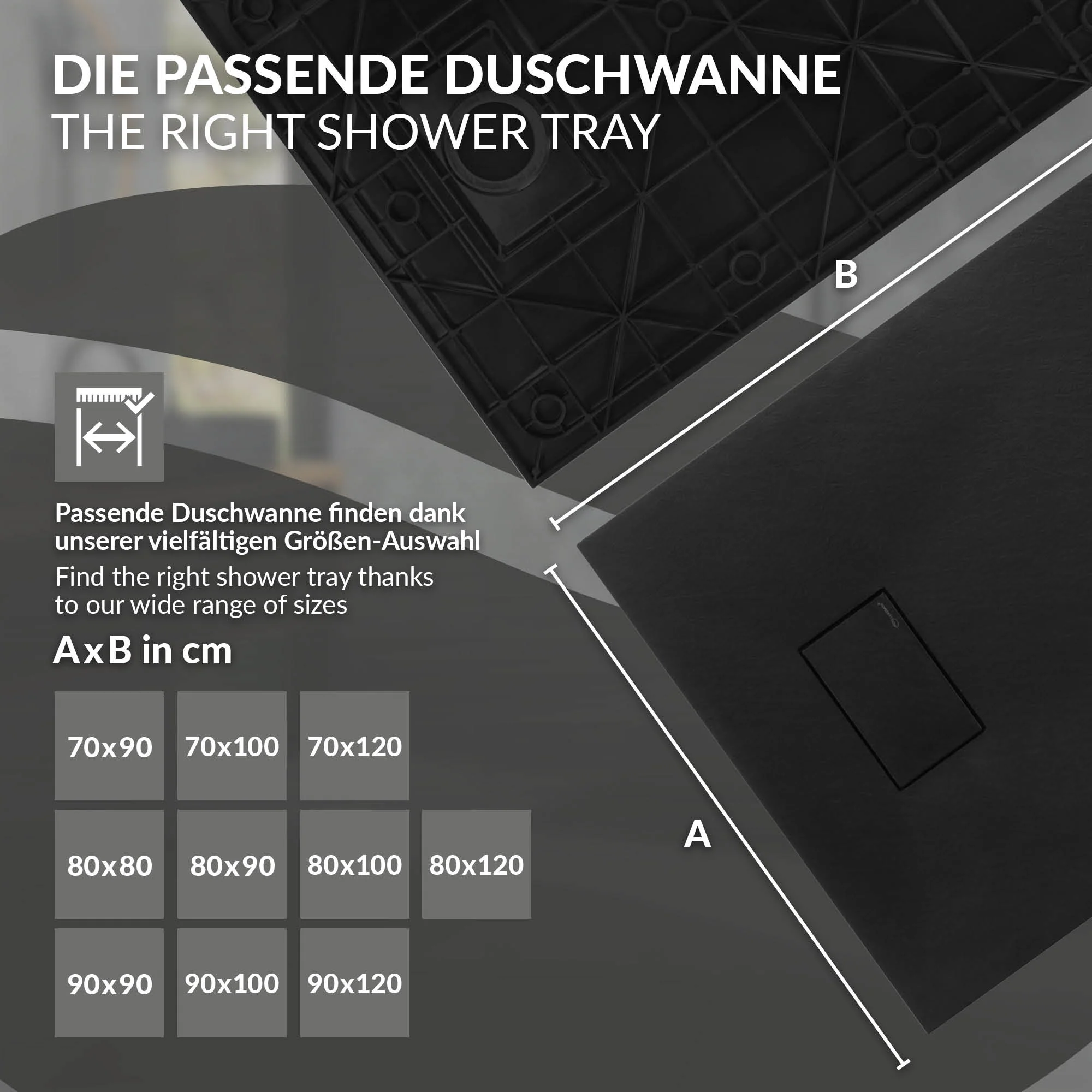 Duschwanne mit Ablaufgarnitur, Extra flache und robuste SMC, H:30 mm, Rutschfest, Schieferoptik - Image 102