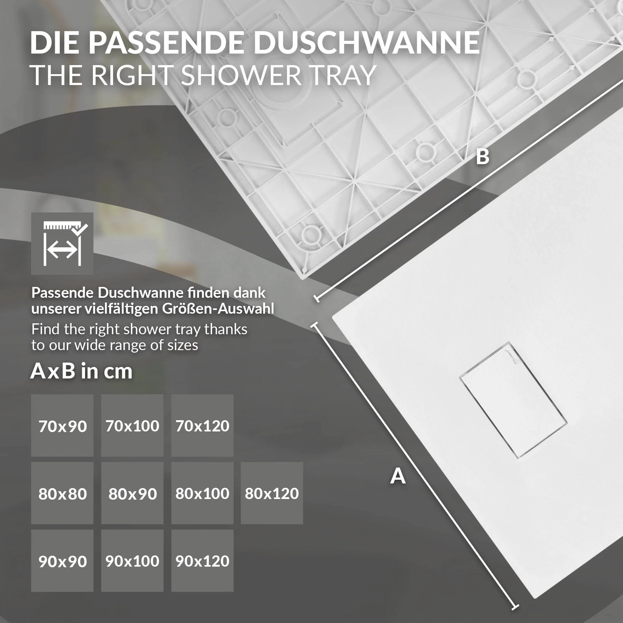 Duschwanne mit Ablaufgarnitur, Extra flache und robuste SMC, H:30 mm, Rutschfest, Schieferoptik - Image 83