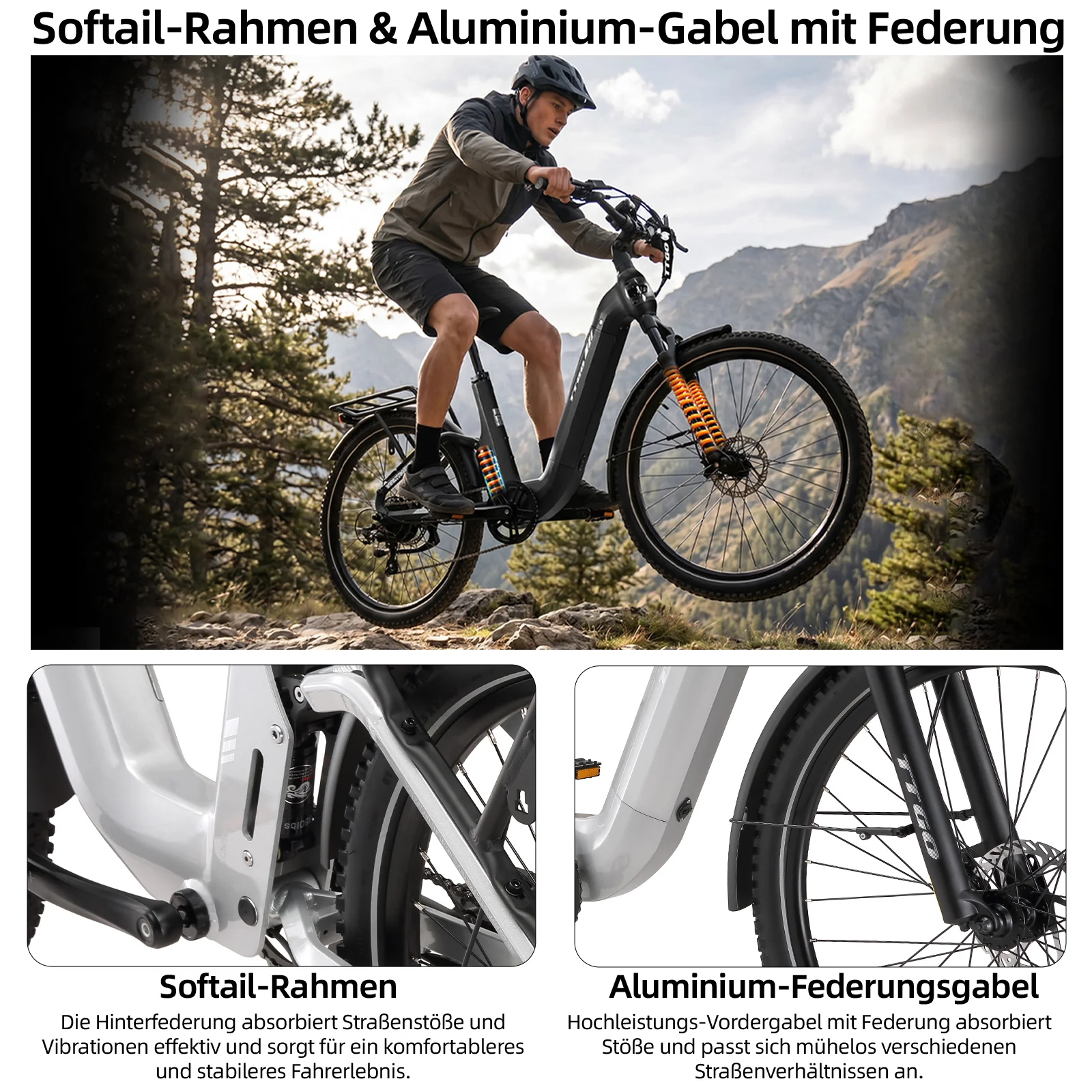 E-SUVO 27,5" 48V 250W Hinterradmotor 70Nm 48V15Ah Akku 100-120km Reichweite E-Bike mit Vollfederung - Image 10