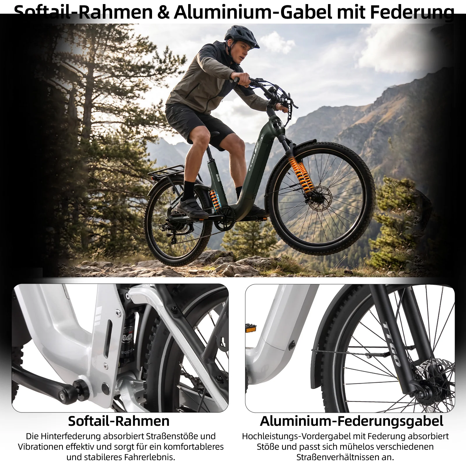E-SUVO 27,5" 48V 250W Hinterradmotor 70Nm 48V15Ah Akku 100-120km Reichweite E-Bike mit Vollfederung - Image 22