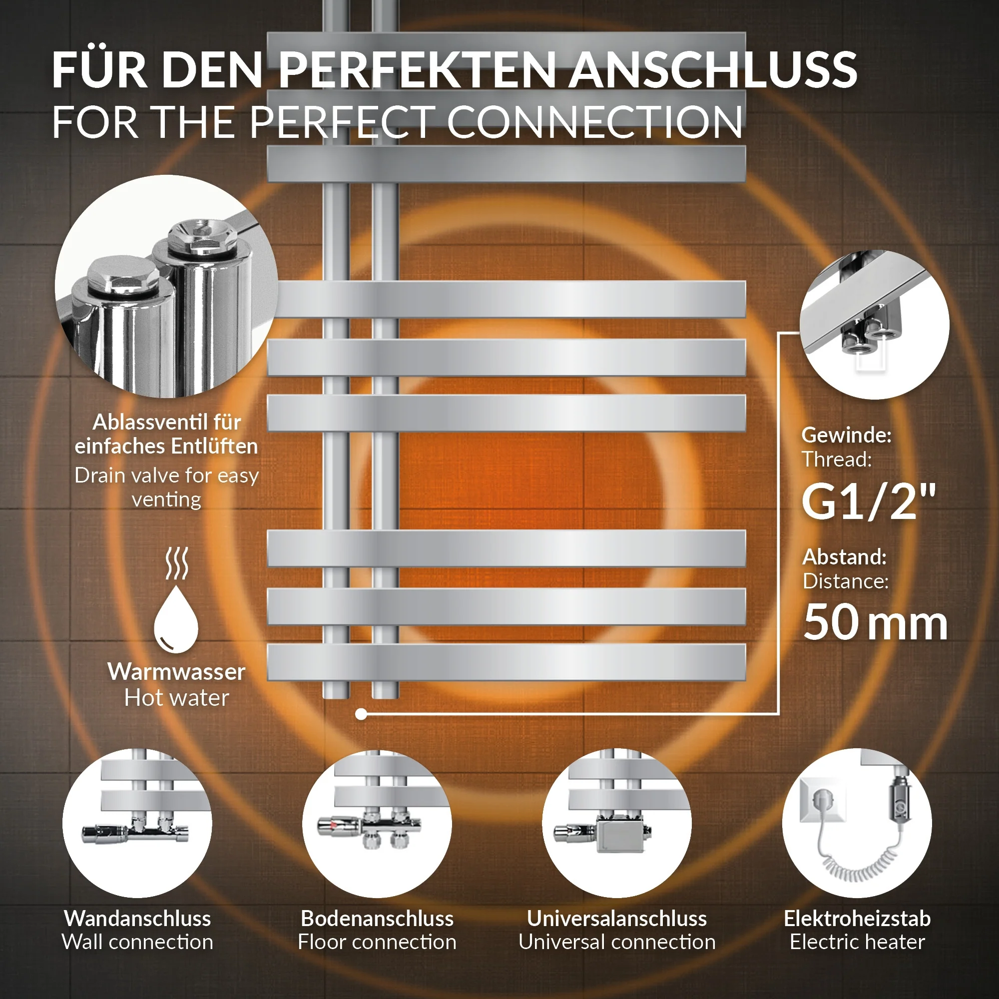 Elektrischer Badheizkörper Iron EM mit Heizstab 1200W Digital und Thermostat - Image 3