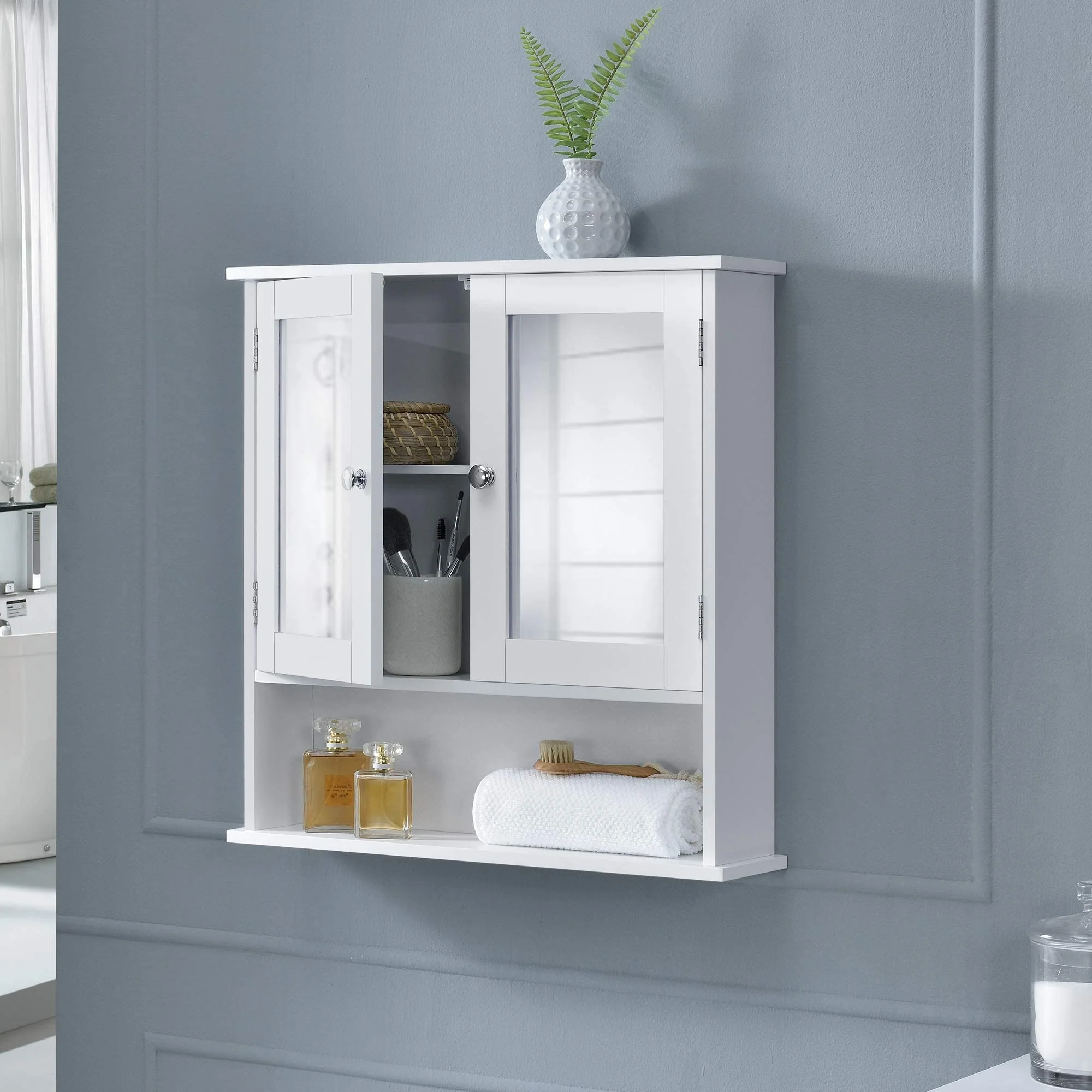 [en.casa] Badezimmerschrank Weiß - 58 x 56 x 13cm - Badschrank Schrank mit Spiegel - Image 2