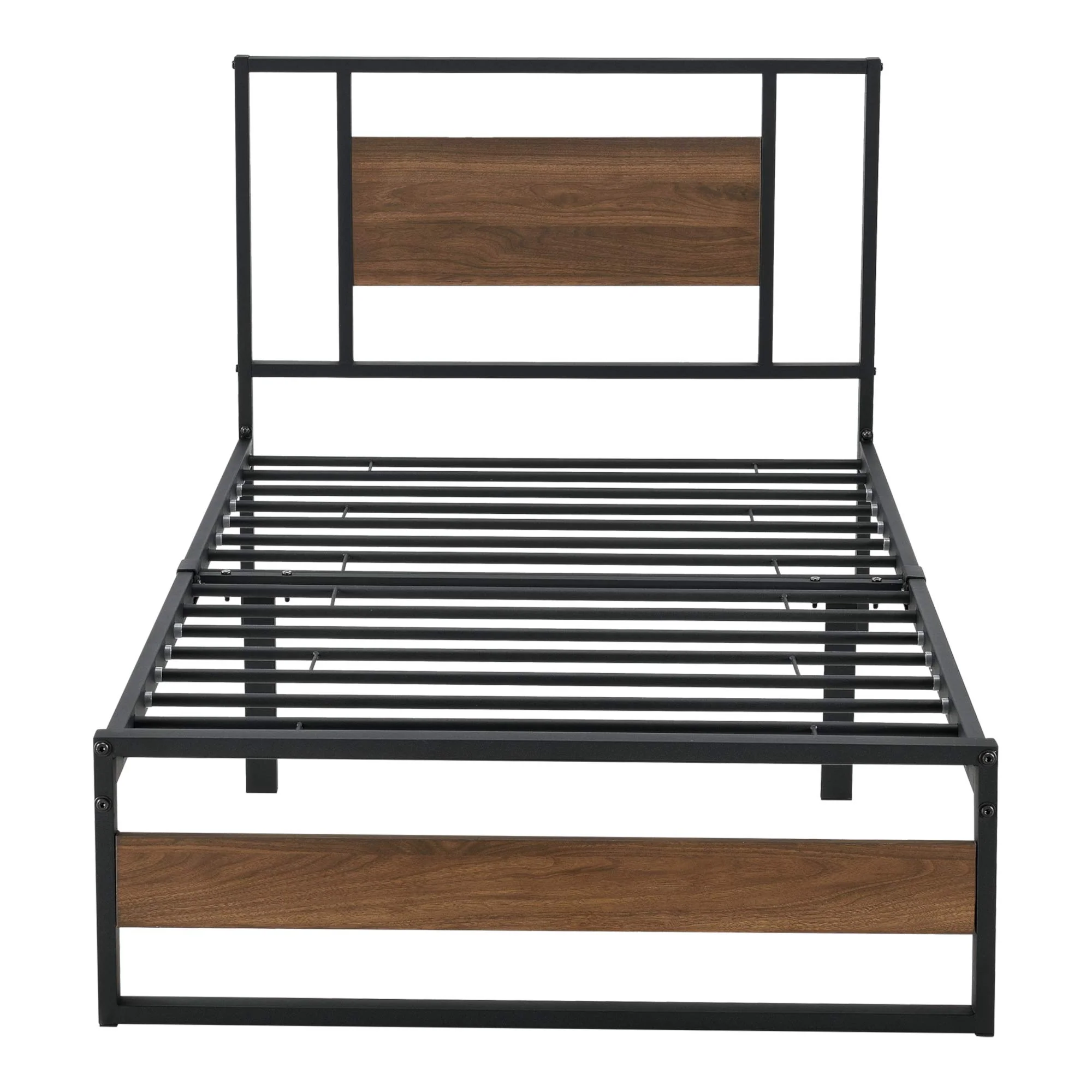[en.casa] Metallbett 90x200 cm Stahlrahmen Schwarz Spanplatte Walnuss-Optik Bettgestell - Image 5