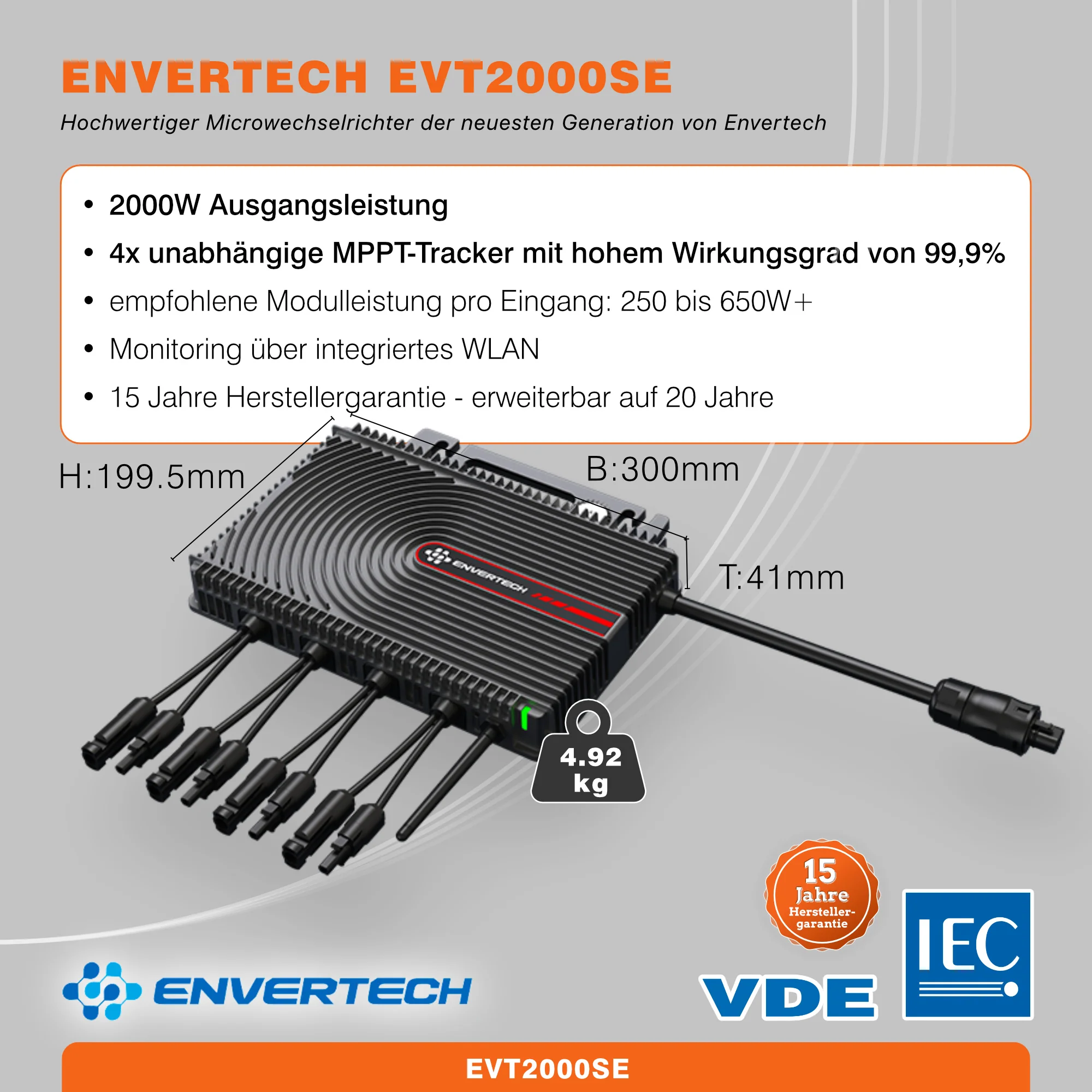 Envertech Micro-Wechselrichter EVT2000SE 2.000W mit 5 m AC-Anschlusskabel - Image 4