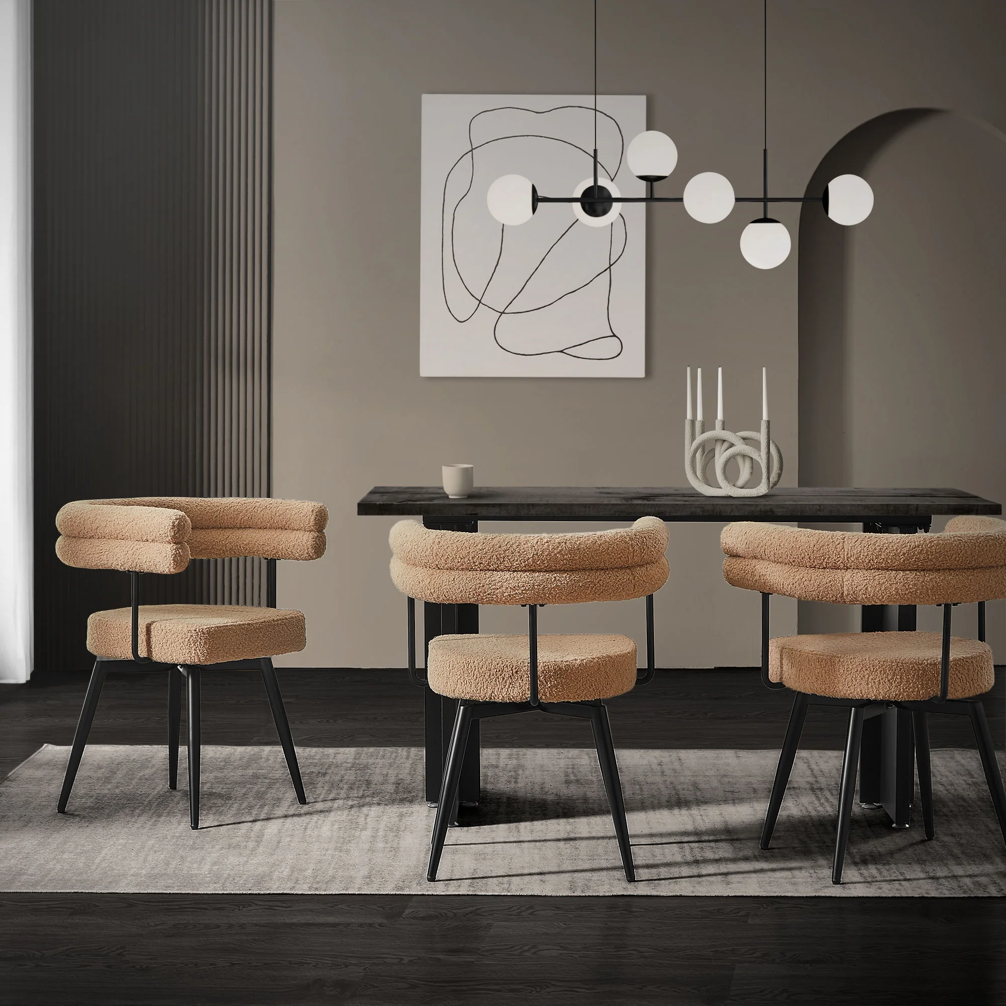 Esszimmerstühle mit Arm- und Rückenlehnen, 360° drehbar, Teddy-Stoff, mit Metallbeinen - Image 112