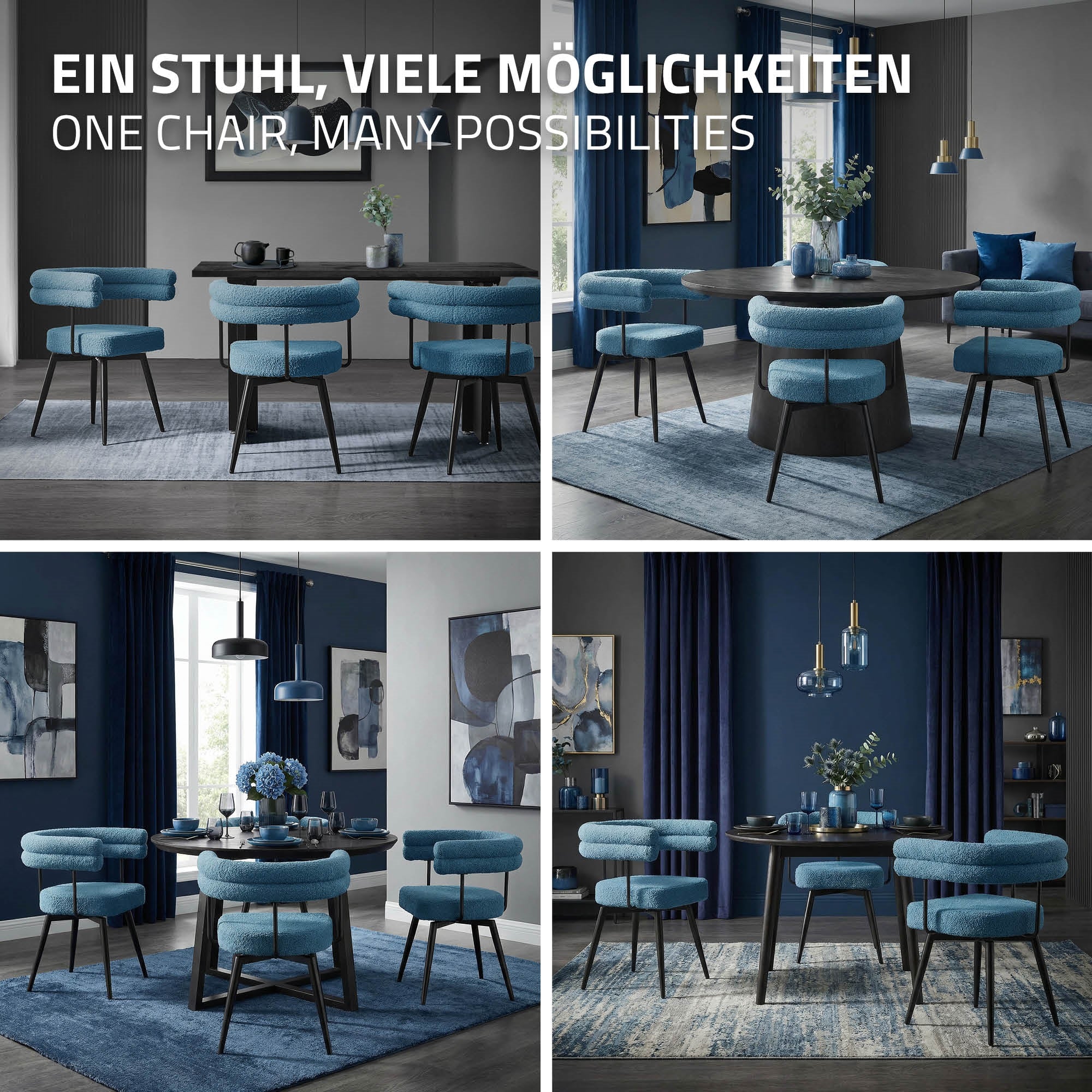 Esszimmerstühle mit Arm- und Rückenlehnen, 360° drehbar, Teddy-Stoff, mit Metallbeinen - Image 139