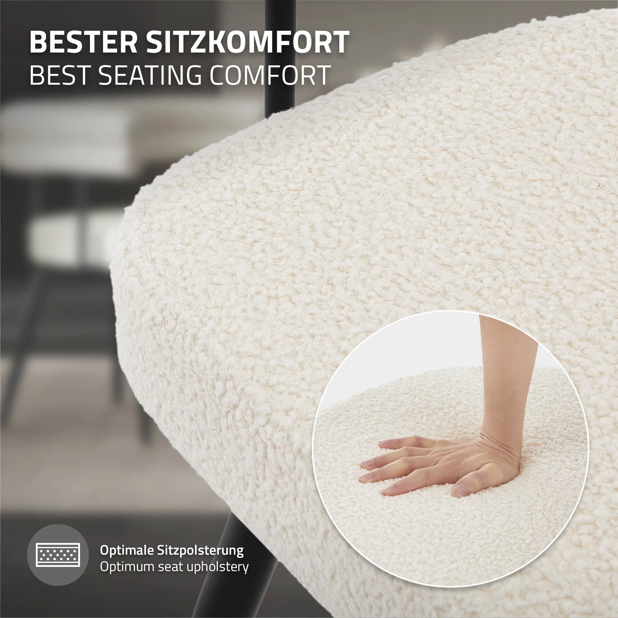 Esszimmerstühle mit Arm- und Rückenlehnen, 360° drehbar, Teddy-Stoff, mit Metallbeinen - Image 33