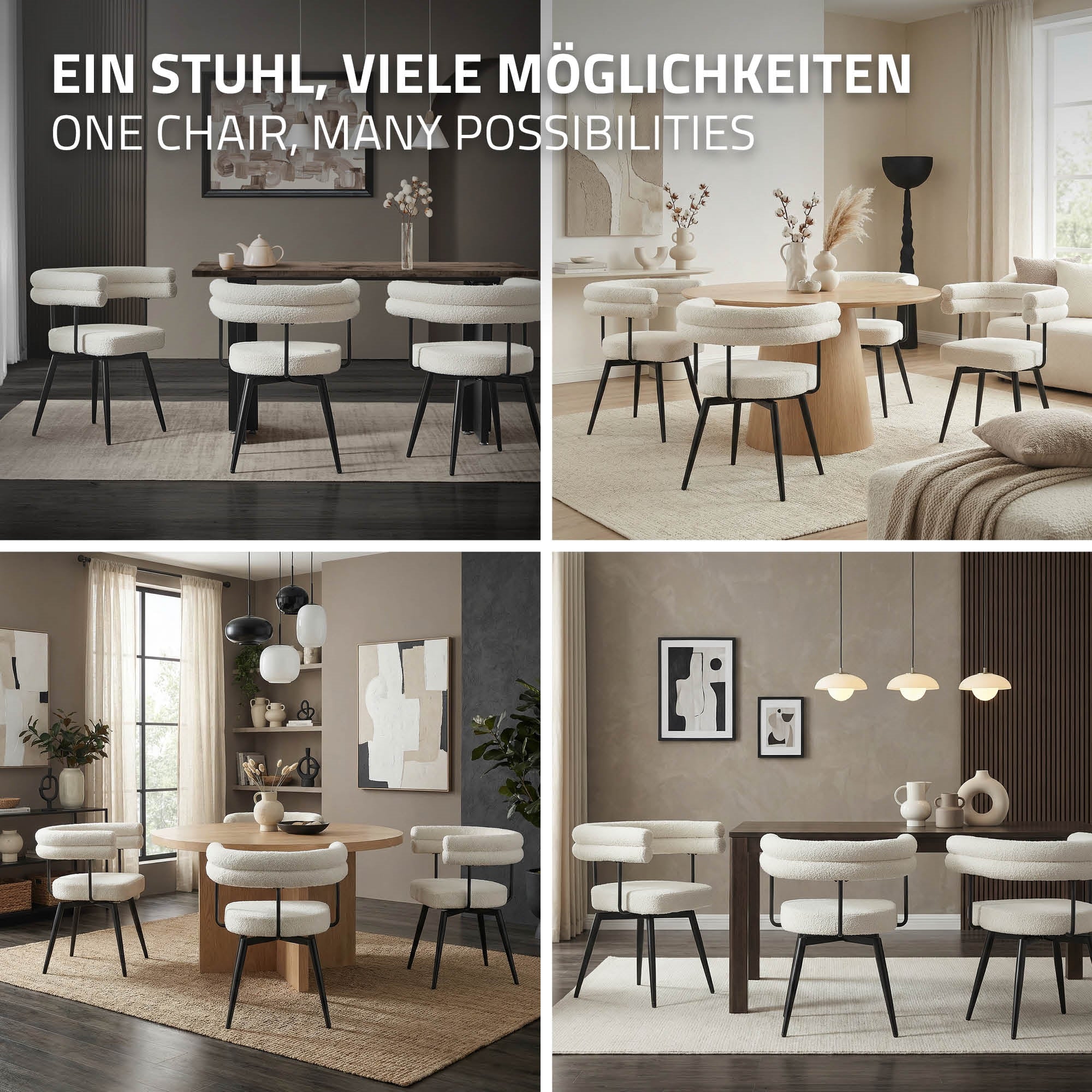 Esszimmerstühle mit Arm- und Rückenlehnen, 360° drehbar, Teddy-Stoff, mit Metallbeinen - Image 62