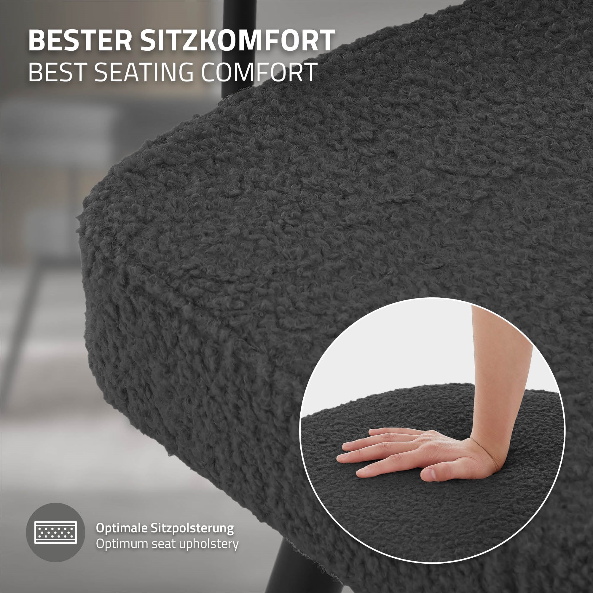 Esszimmerstühle mit Arm- und Rückenlehnen, 360° drehbar, Teddy-Stoff, mit Metallbeinen - Image 75