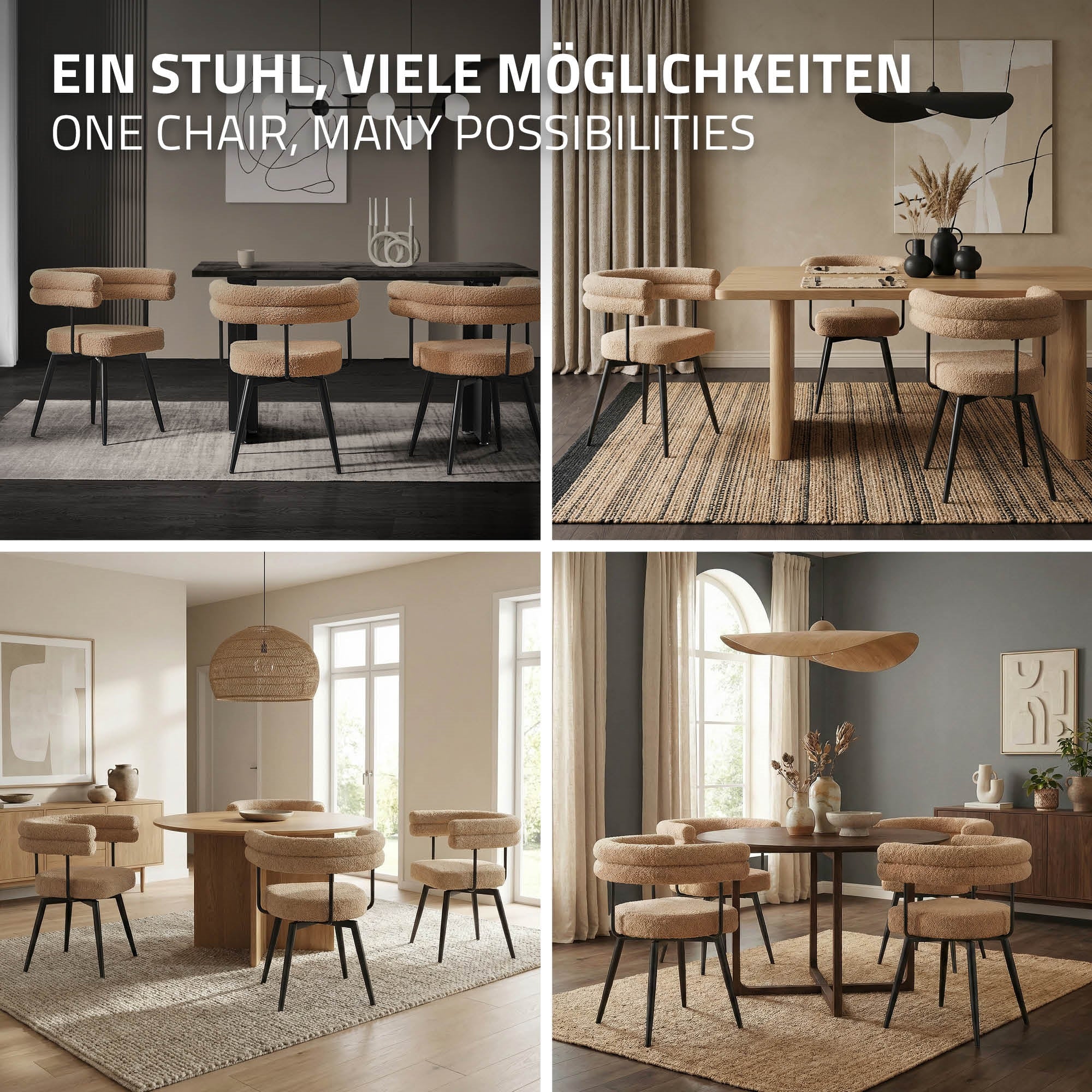 Esszimmerstühle mit Arm- und Rückenlehnen, 360° drehbar, Teddy-Stoff, mit Metallbeinen - Image 85