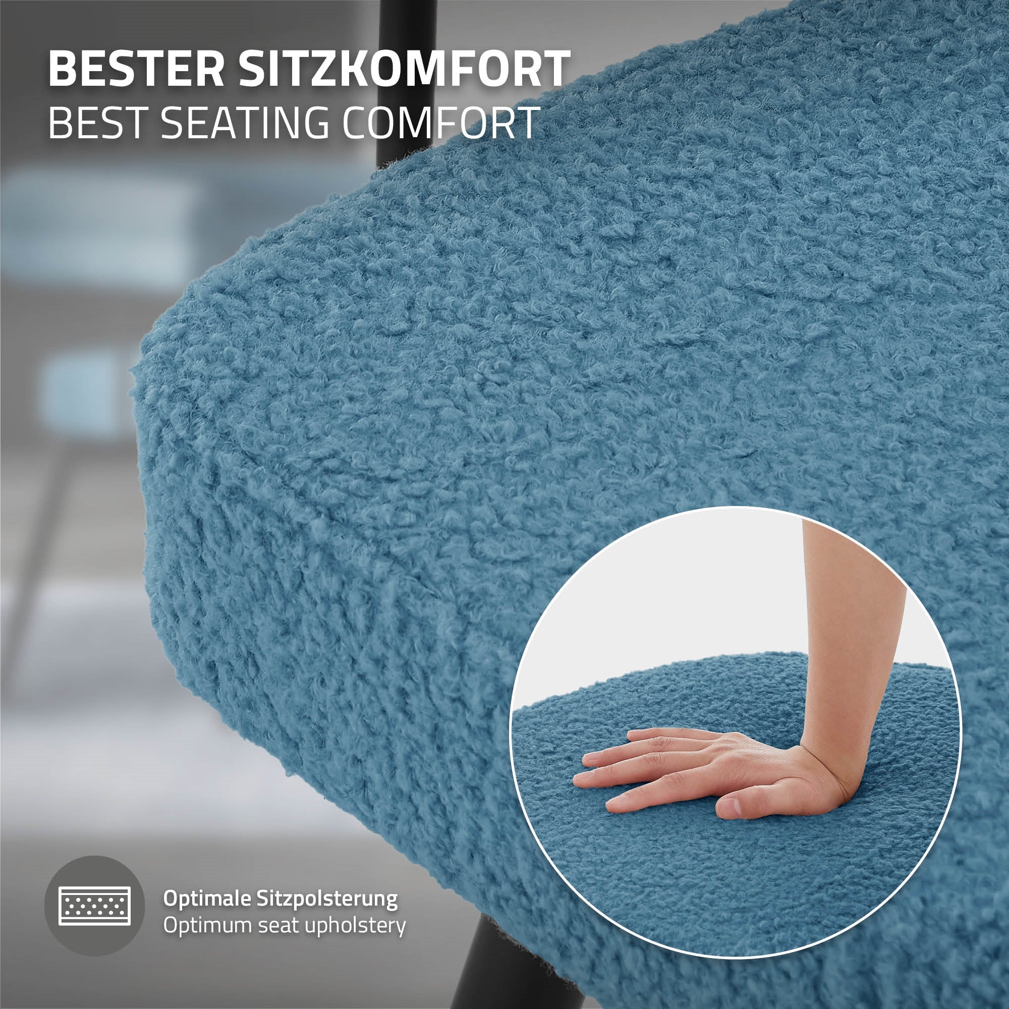 Esszimmerstühle mit Arm- und Rückenlehnen, 360° drehbar, Teddy-Stoff, mit Metallbeinen - Image 90