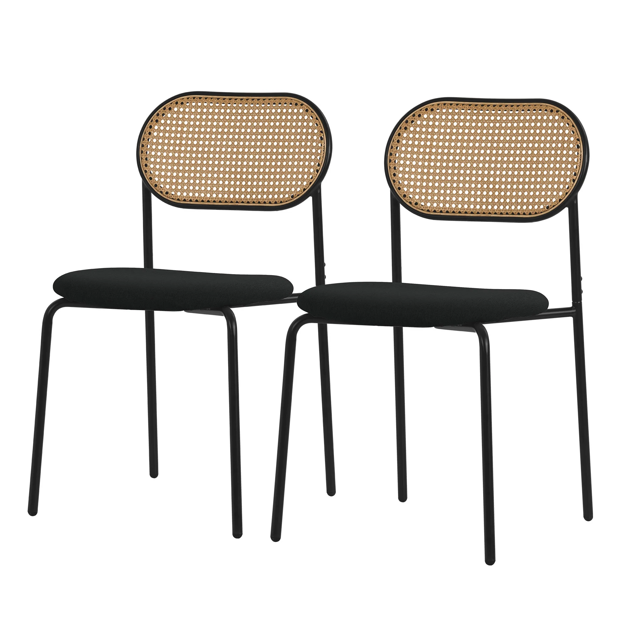 Esszimmerstühle mit Rattan Rückenlehne, Rund, Metallbeinen, Gepolstert, Ergonomisch, Modern - Image 2